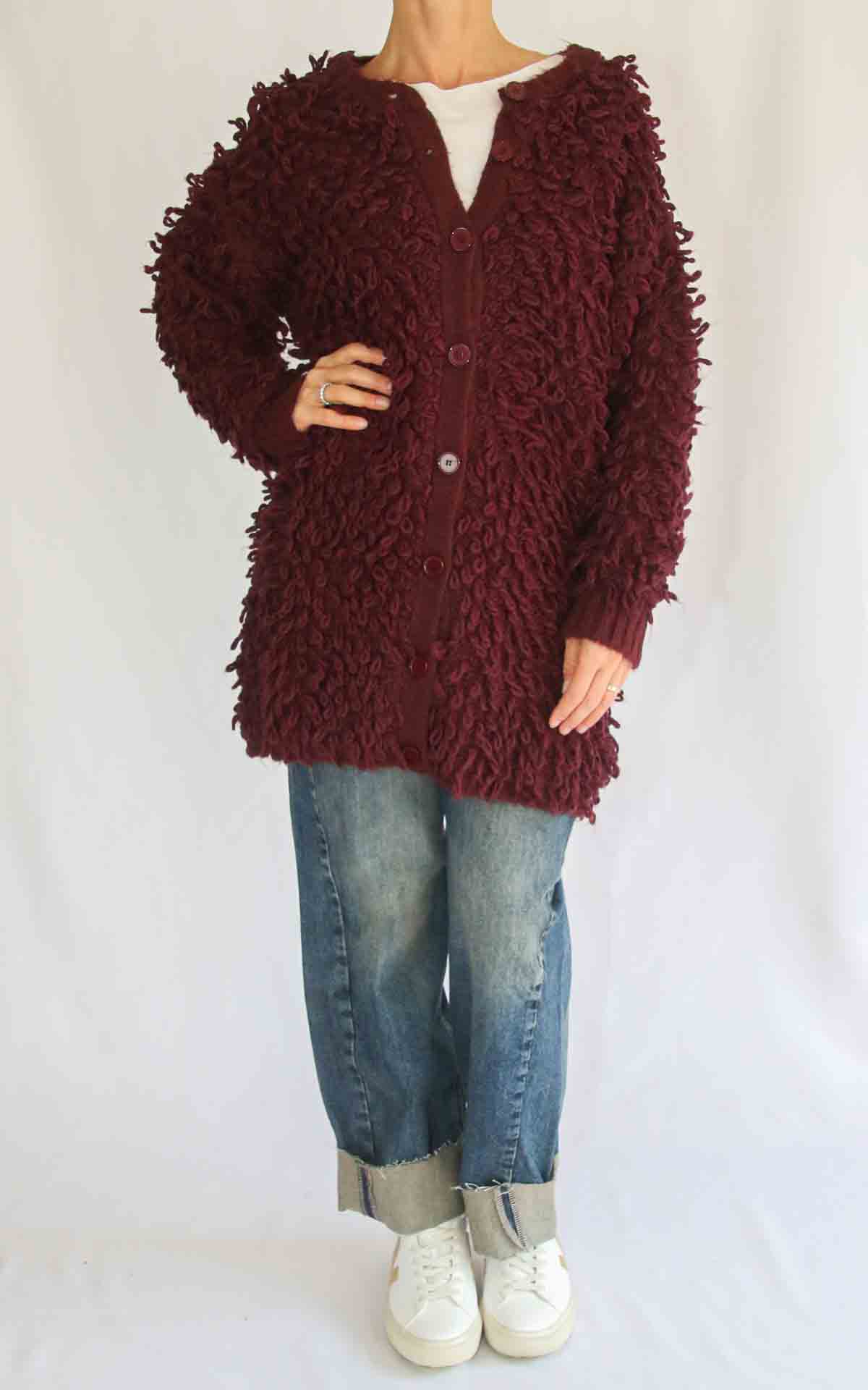 OFF-ON - Giacca lunga pelliccia - BORGOGNA