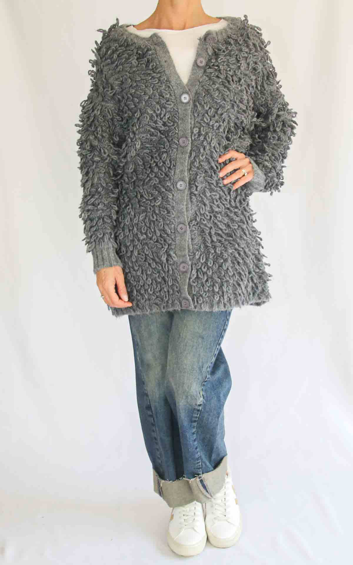 OFF-ON - Giacca lunga pelliccia - GRIGIO