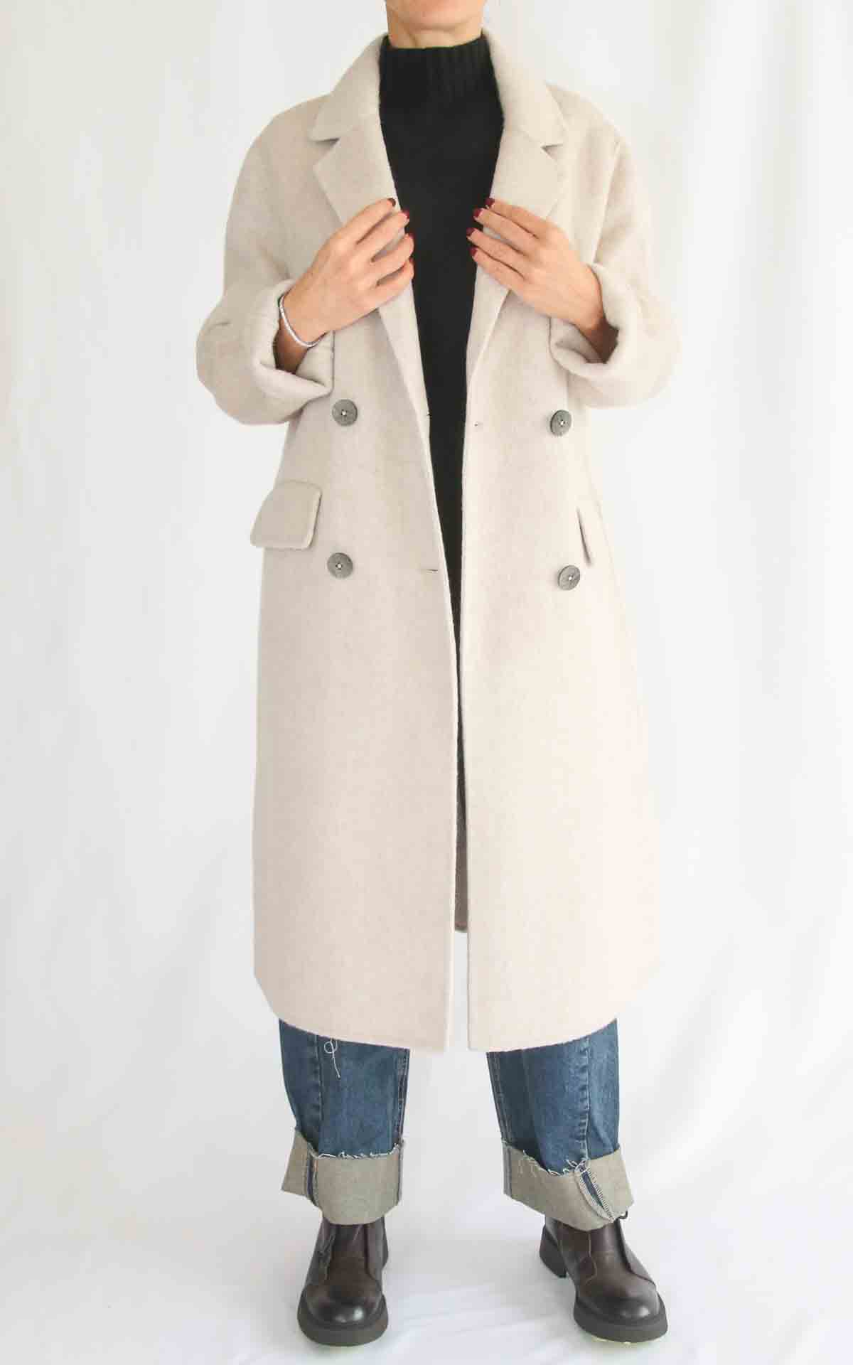 OFF-ON – Cappotto lungo doppiopetto – MANDORLA
