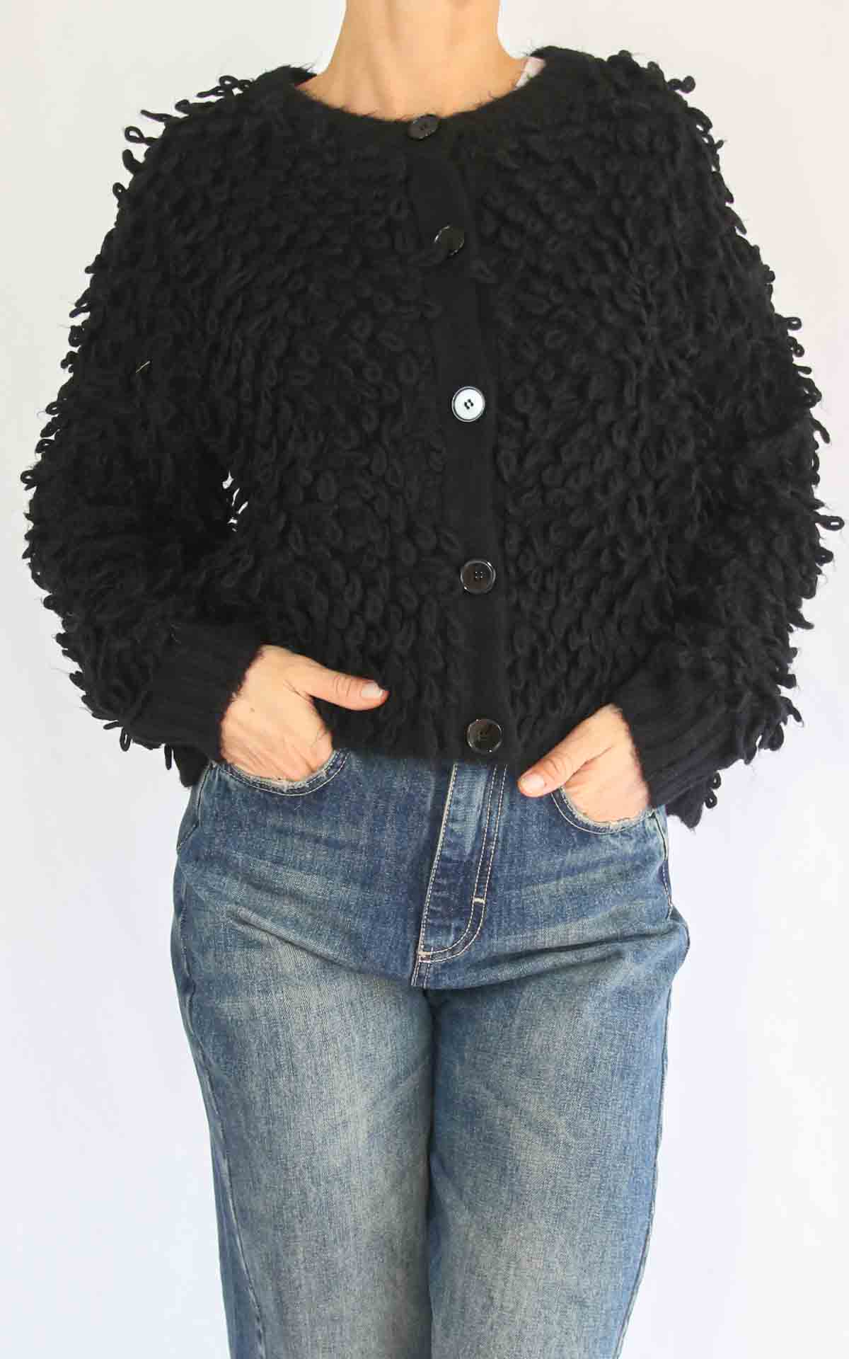 OFF-ON – Cardigan corto pelliccia – NERO