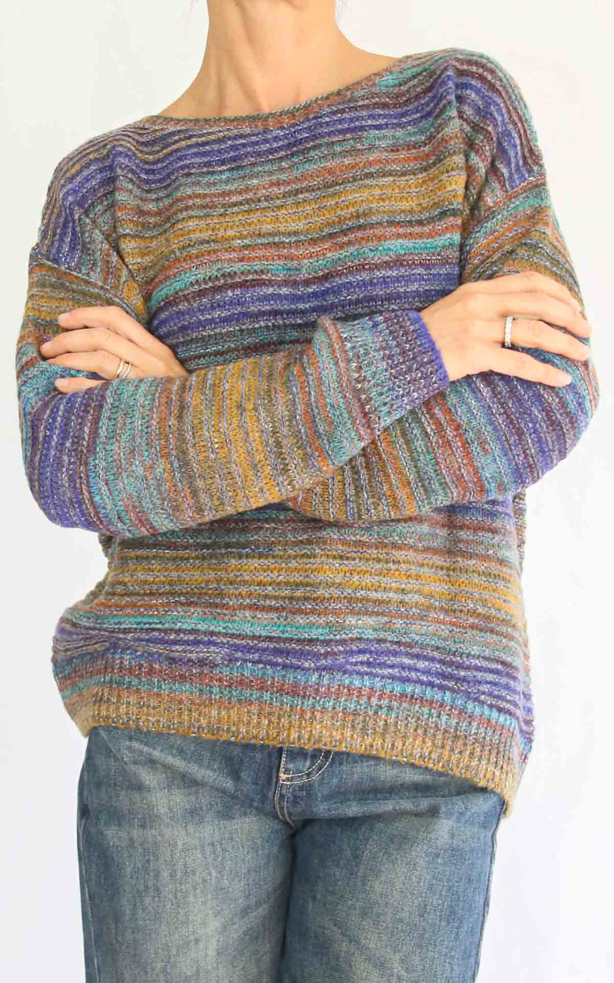 OFF-ON – Maglia con collo multicolor – OCRA/VIOLA