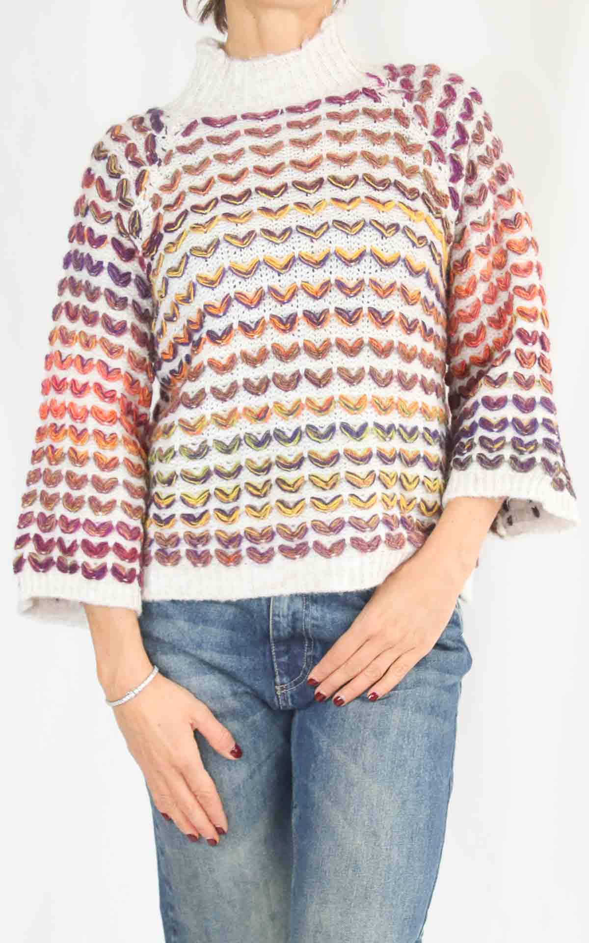 OFF-ON - Maglia intarsi multicolore - PANNA