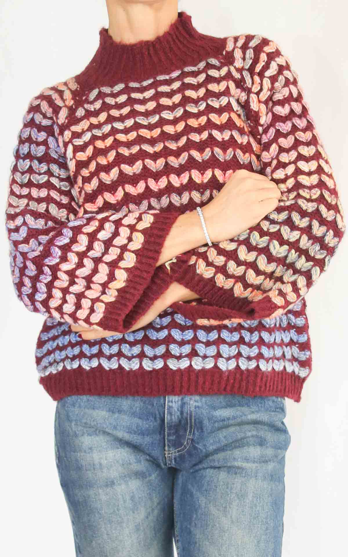 OFF-ON – Maglia intarsi multicolore – WINE