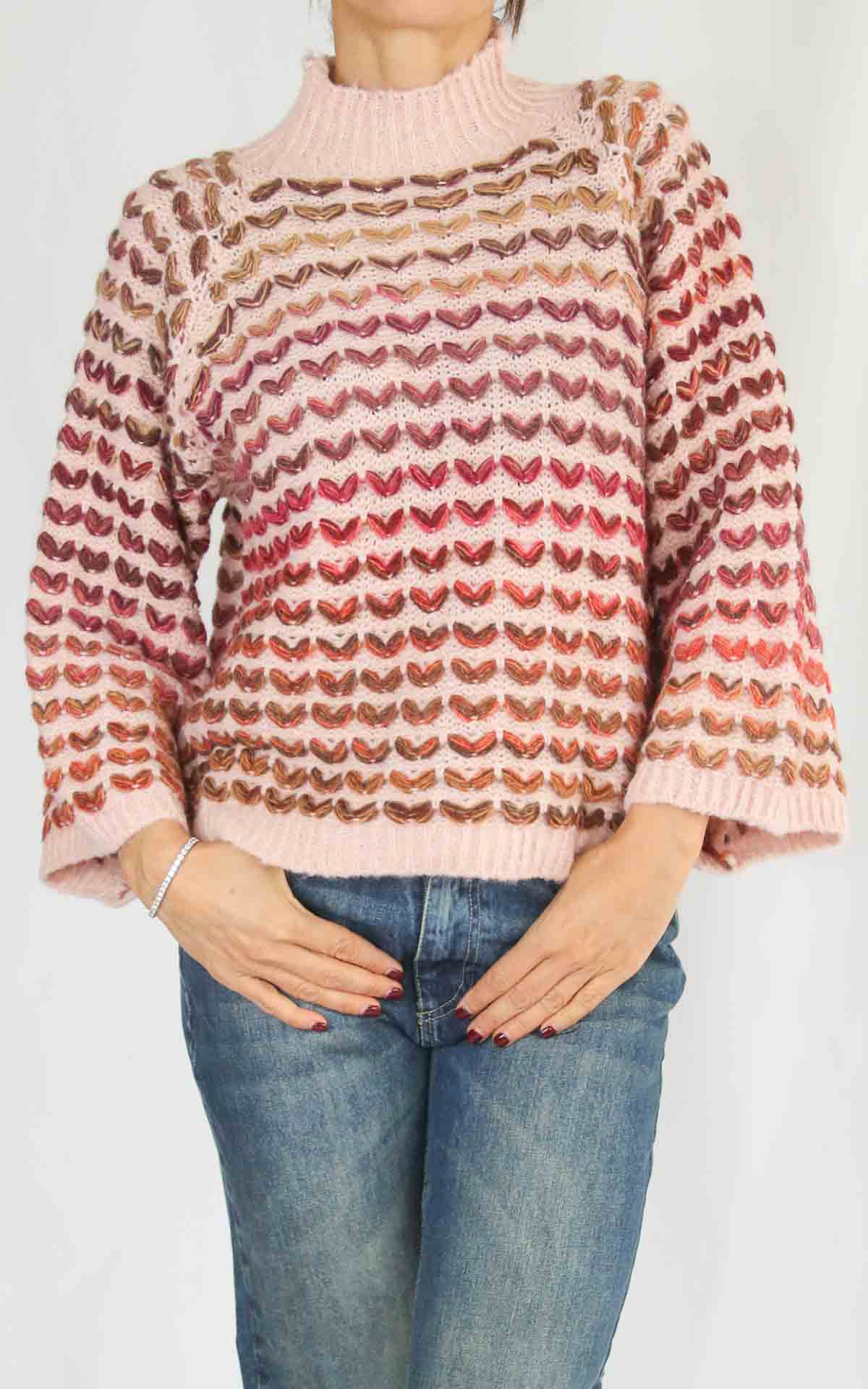 OFF-ON – Maglia intarsi multicolore – ROSA CHIARO