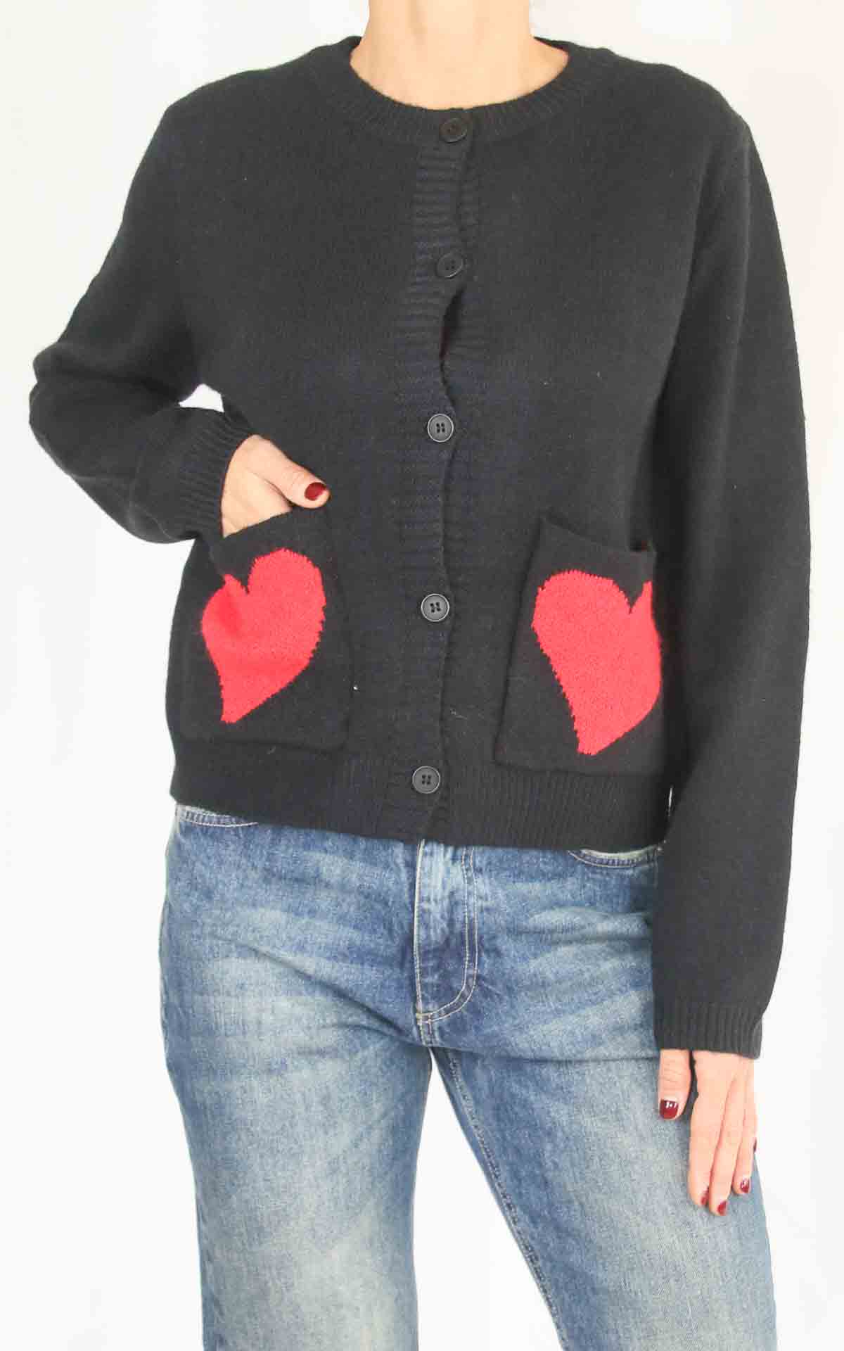 COMPANIA FANTASTICA – Cardigan tasche con cuori – NERO