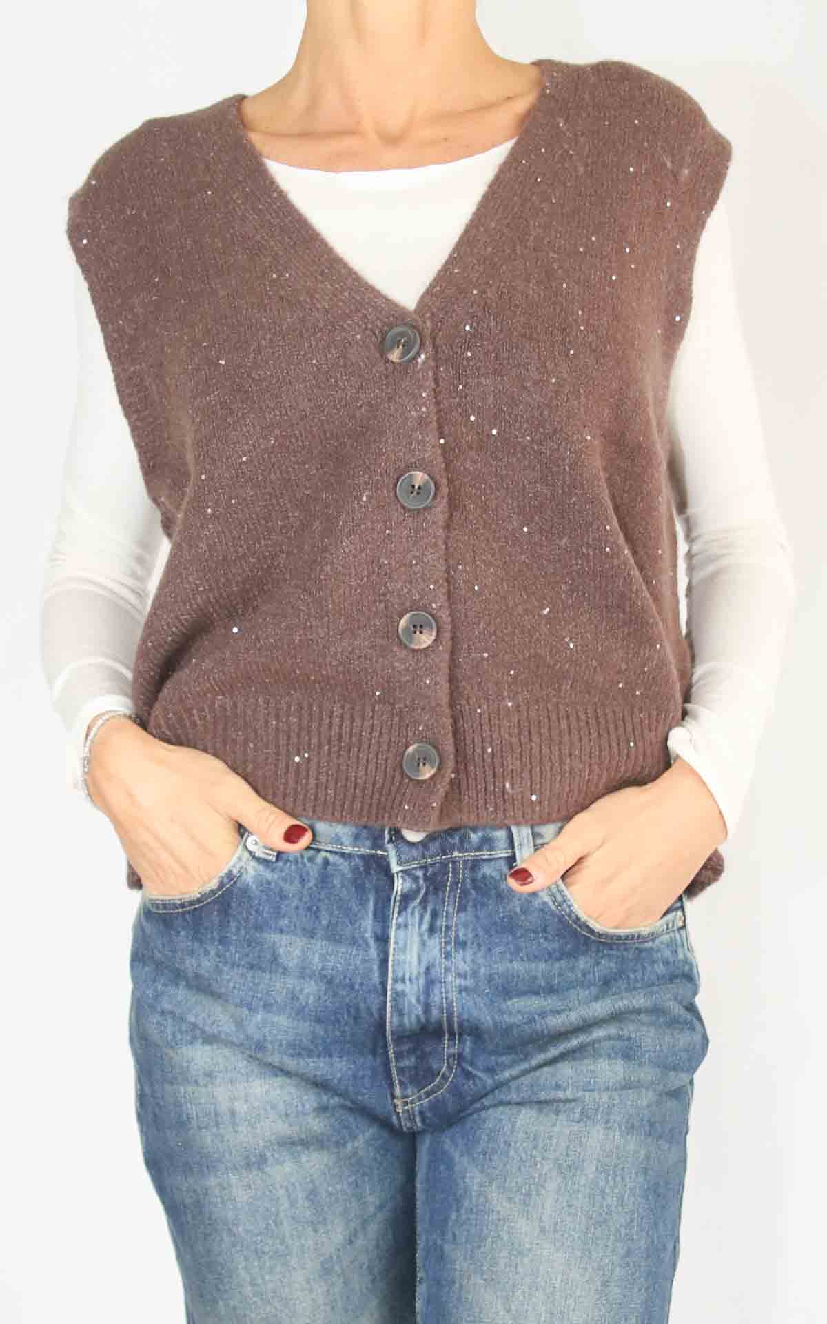 SUSY MIX - Gilet paillettes- MORO