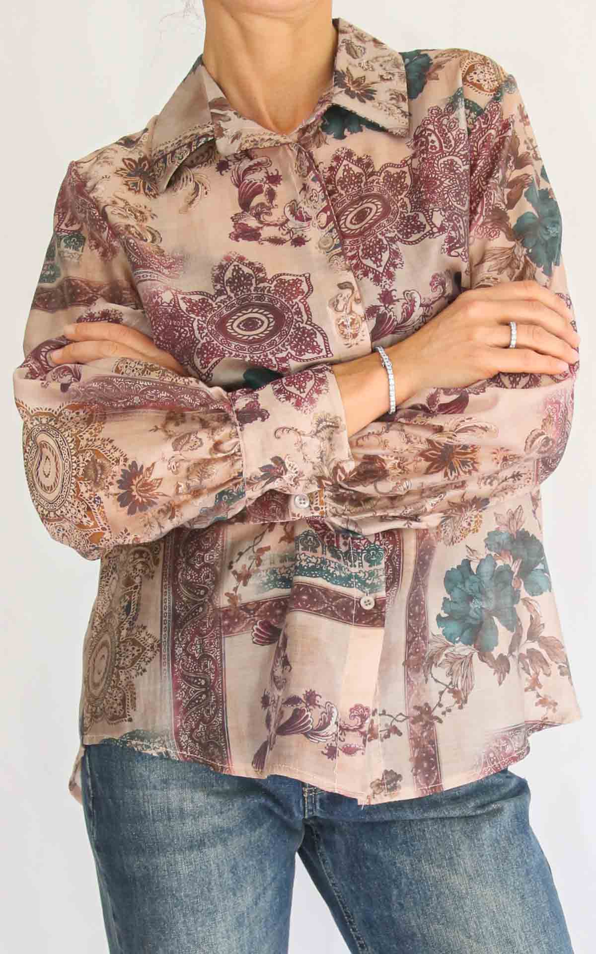 OFF-ON - Camicia fantasia viscosa - BORDEAUX/ROSA