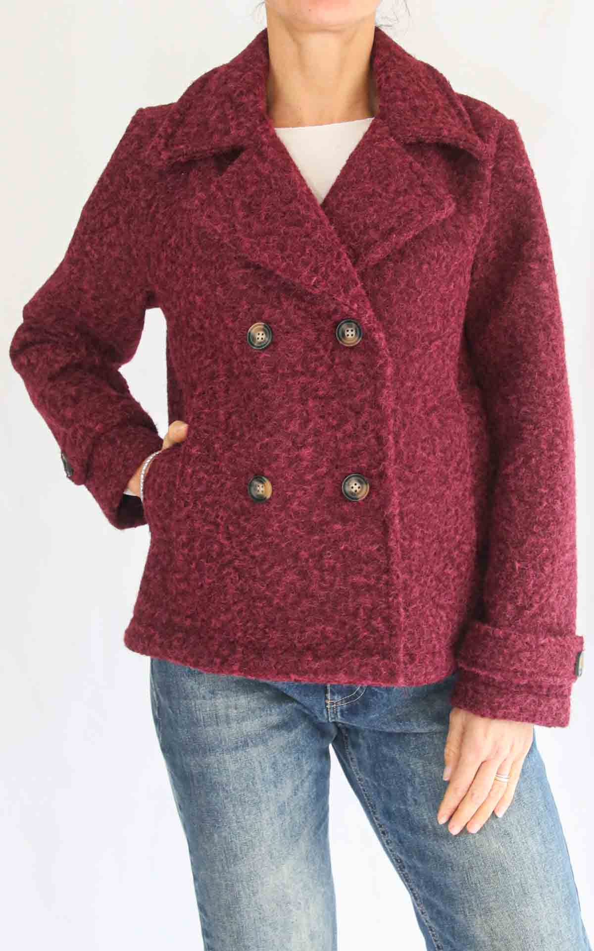 OFF-ON – Cappotto corto bouclé – BURGUNDY