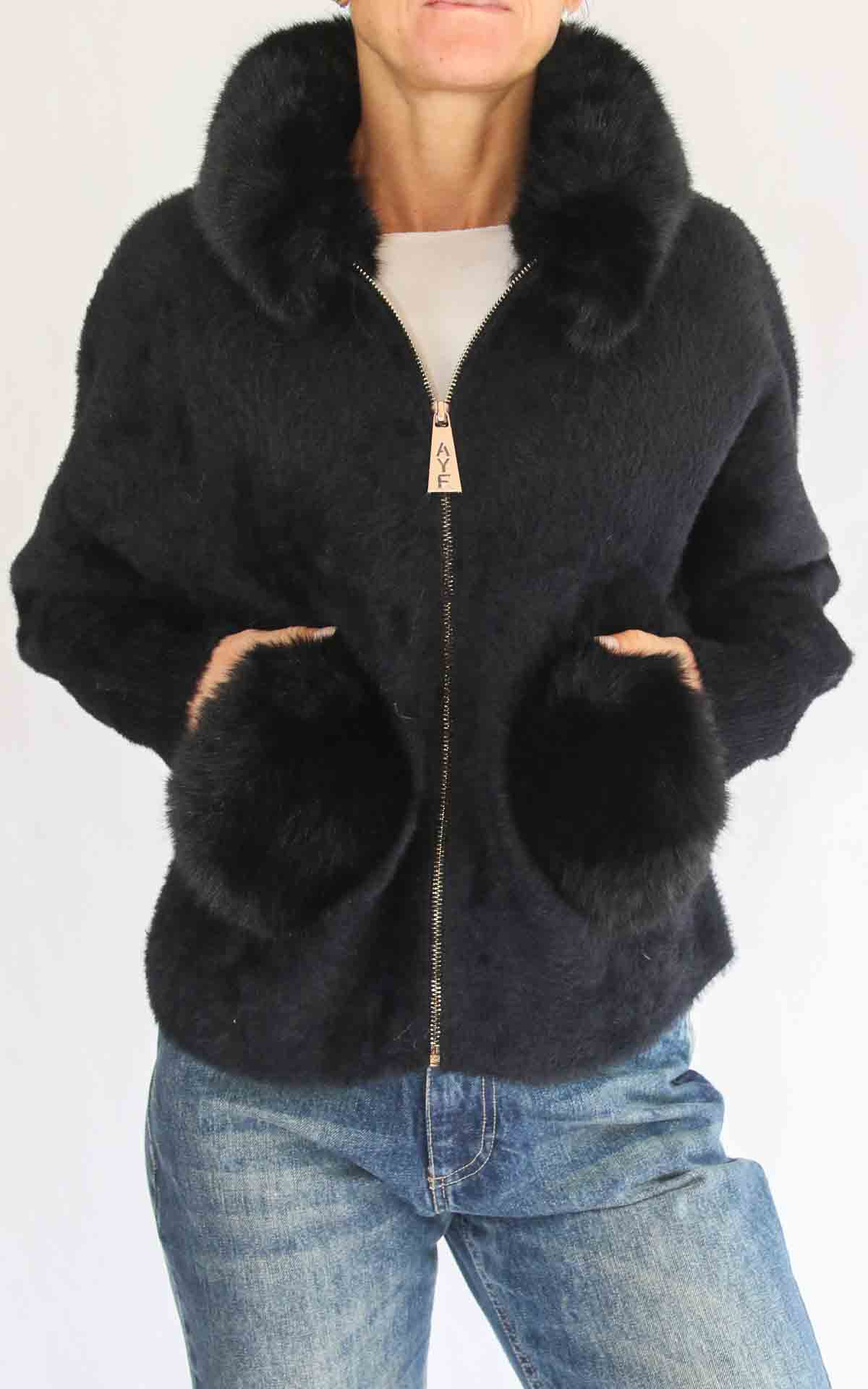 AYFËE – Giacca con collo pelliccia - NERO