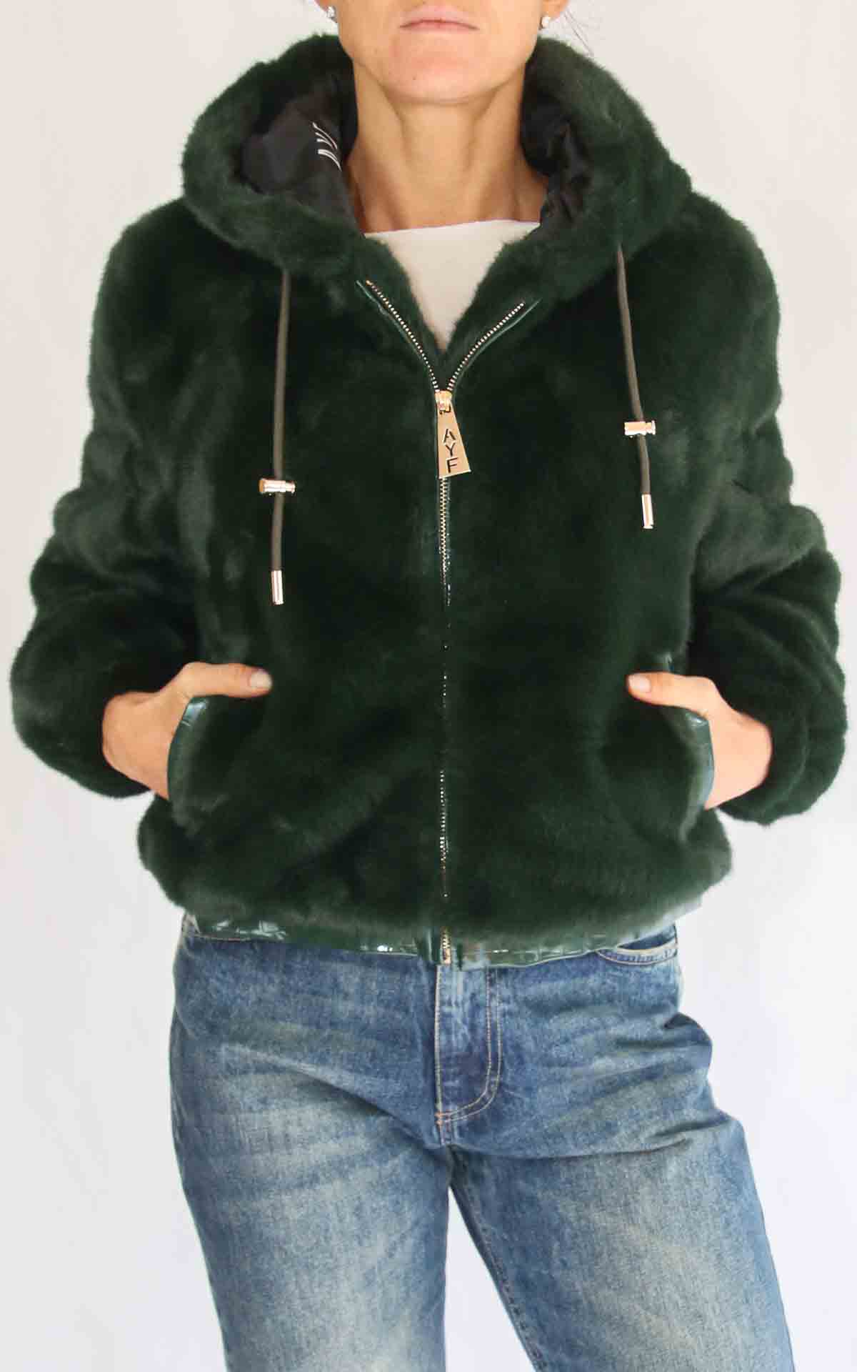 AYFËE – Bomber fake fur con cappuccio - DARK GREEN