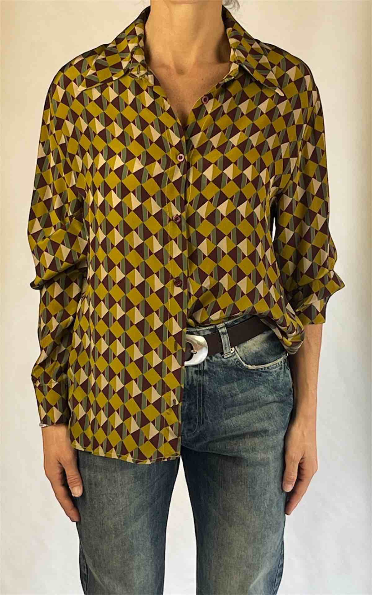 INITIAL - Camicia viscosa LIA - LIME / BORGOGNA