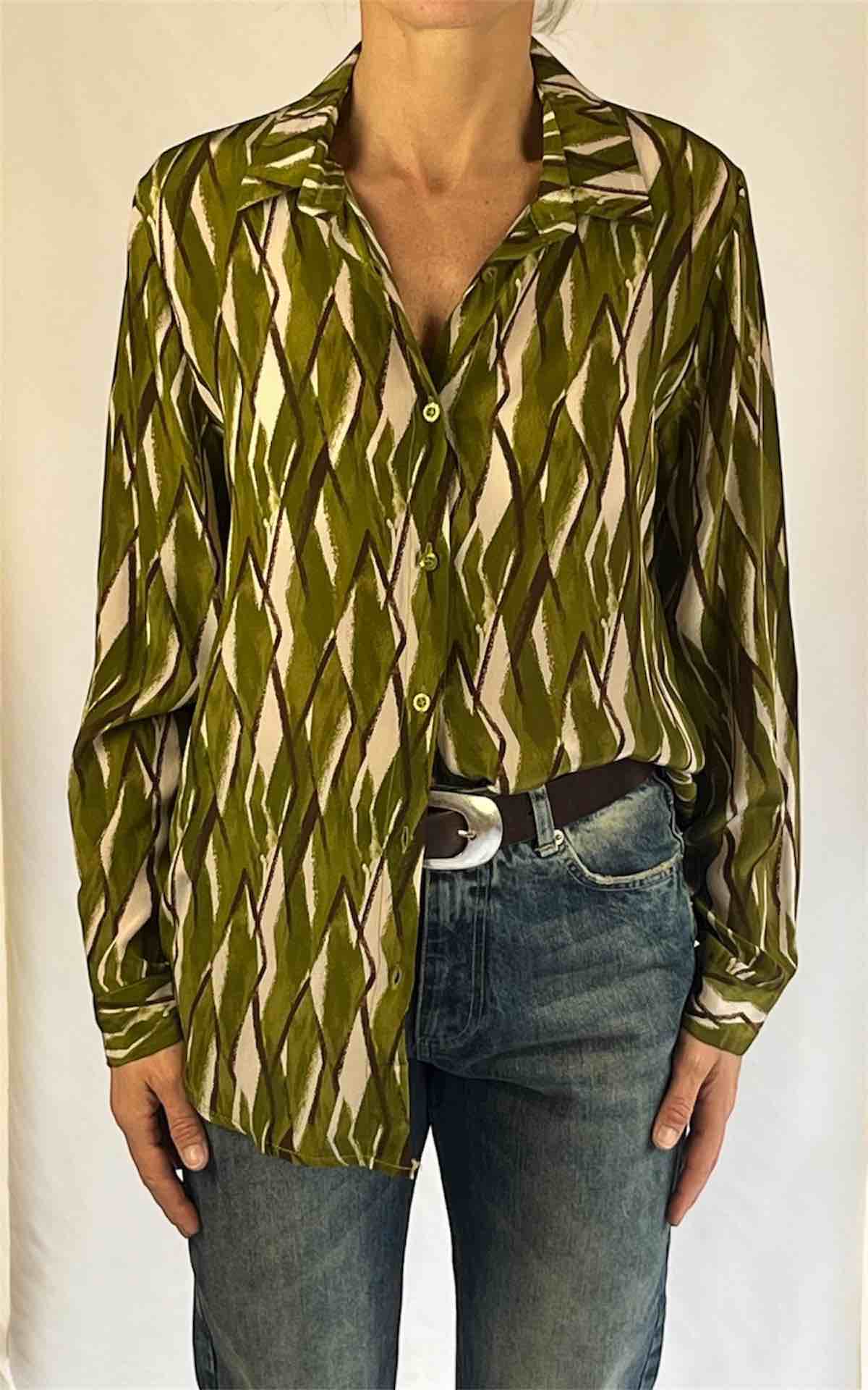OFF-ON - Camicia viscosa fantasia ROMBI - VERDE PISTACCHIO