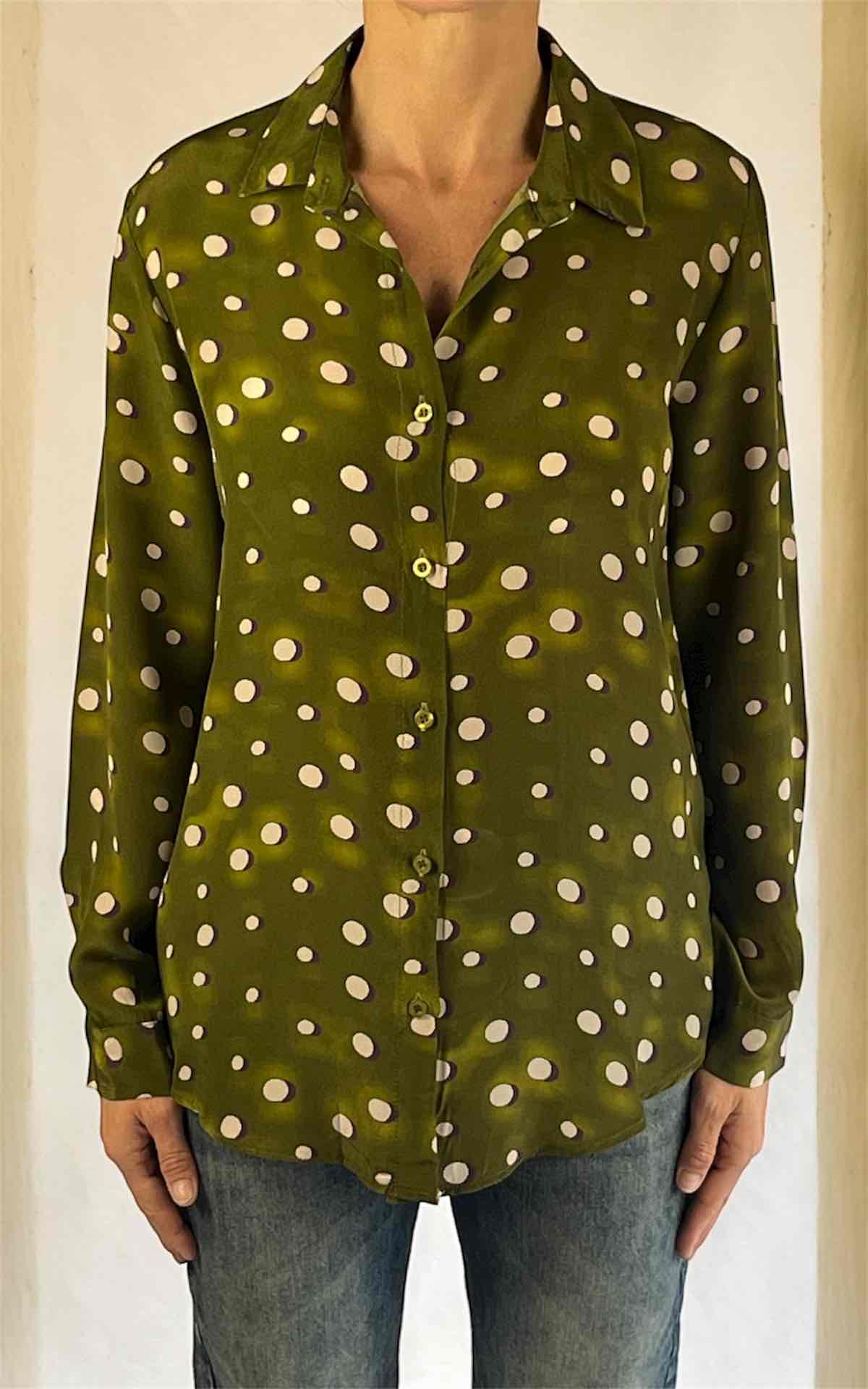 OFF-ON - Camicia viscosa fantasia POIS - VERDE PISTACCHIO