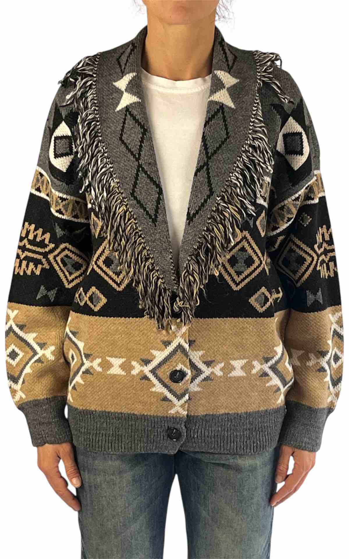 OFF-ON - Cardigan frange - GRIGIO