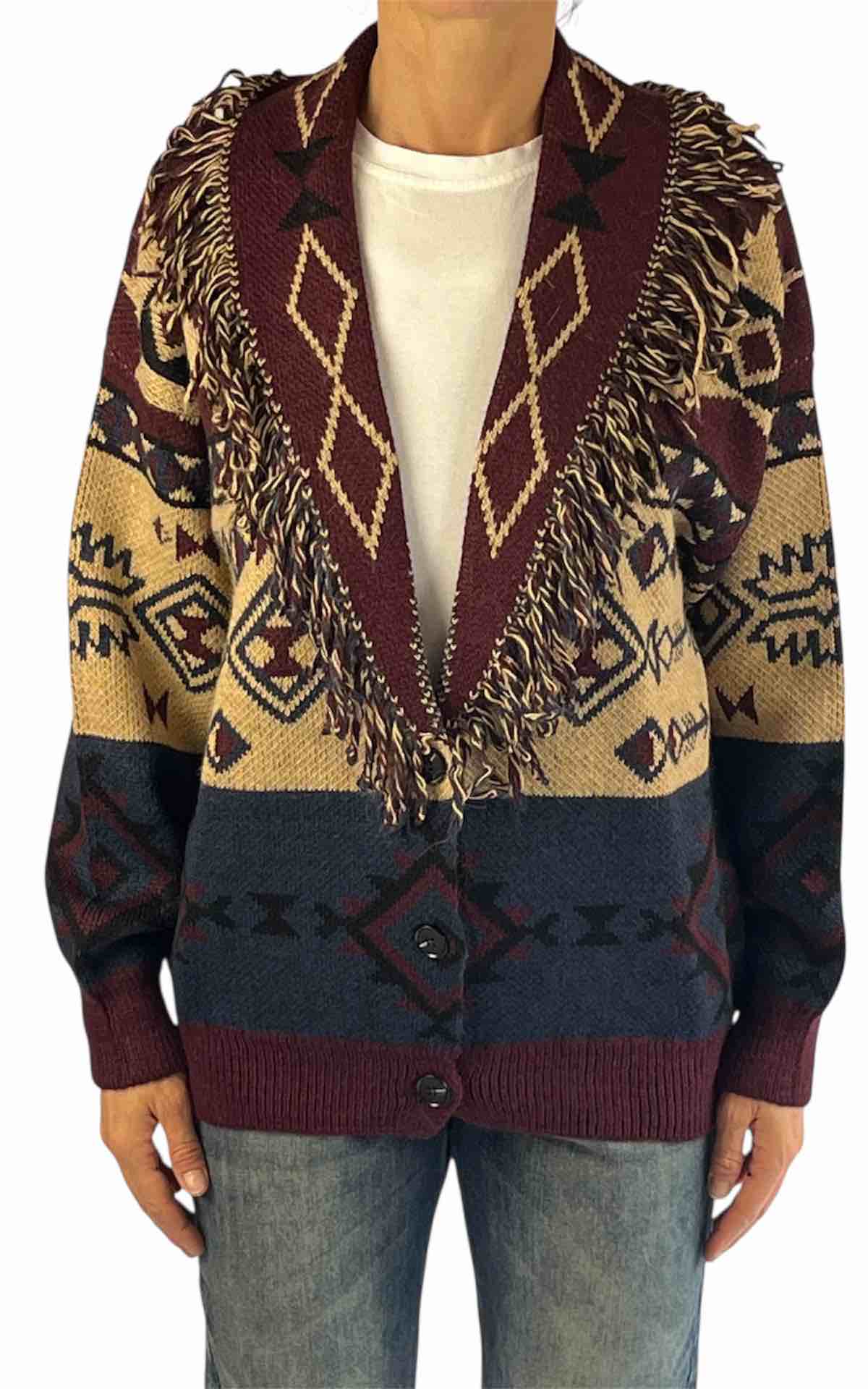 OFF-ON – Cardigan frange – BURGUNDY