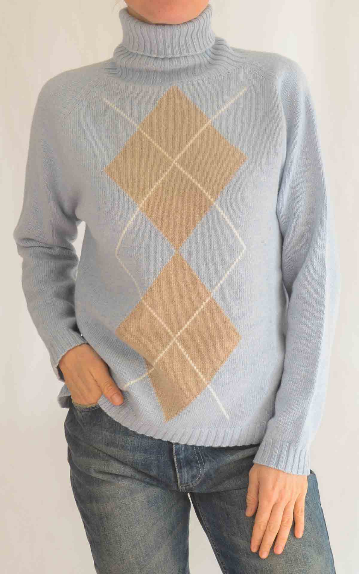 SUSYMIX - Maglia rombi collo alto - CELESTE