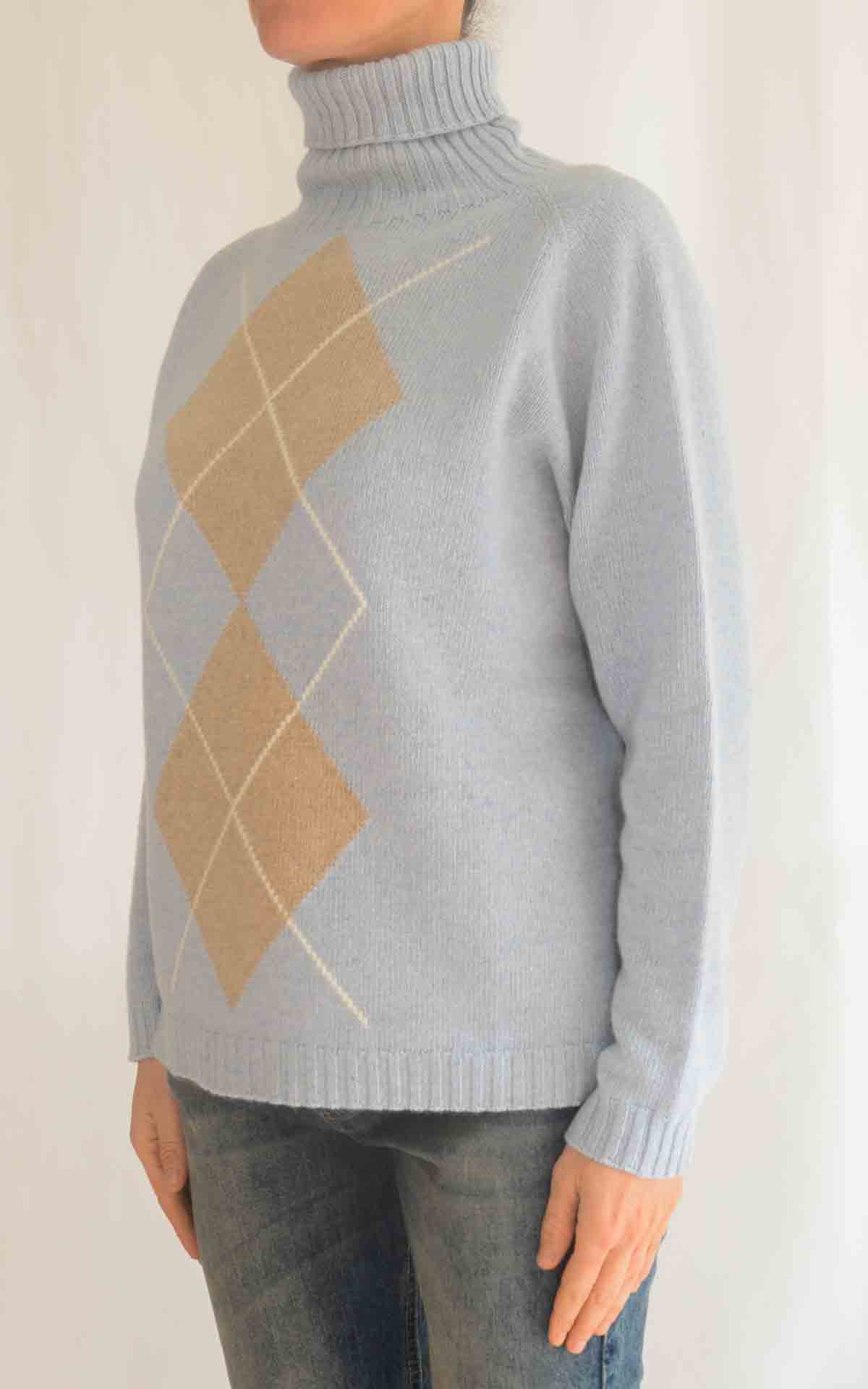 SUSYMIX - Maglia rombi collo alto - CELESTE