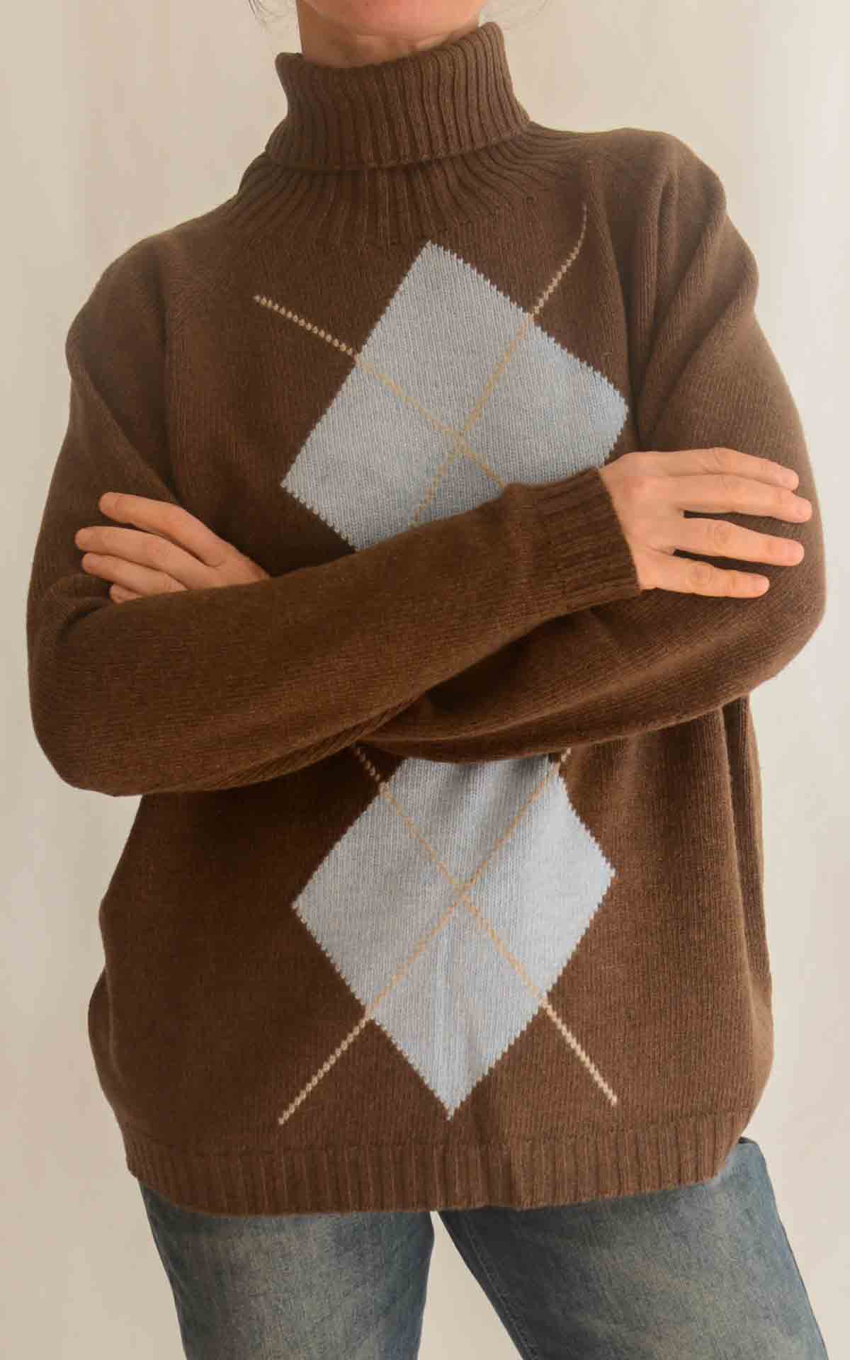 SUSYMIX - Maglia rombi collo alto - MORO