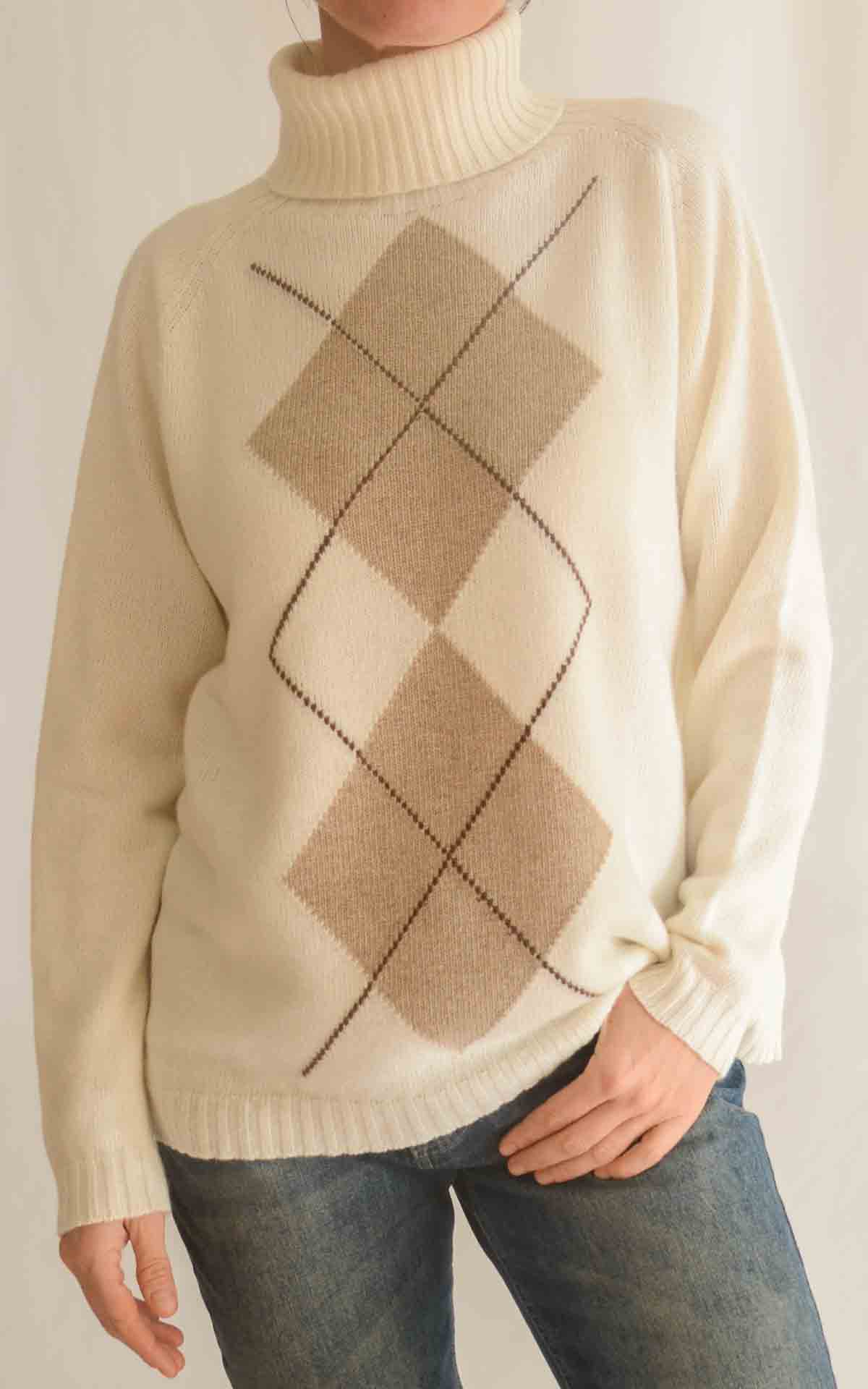 SUSYMIX - Maglia rombi collo alto - PANNA