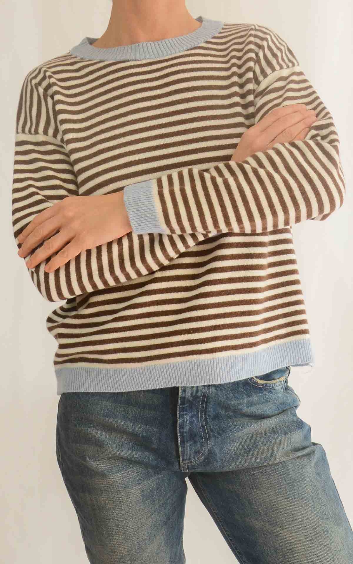 SUSYMIX – Maglia rigata cashmere – CELESTE