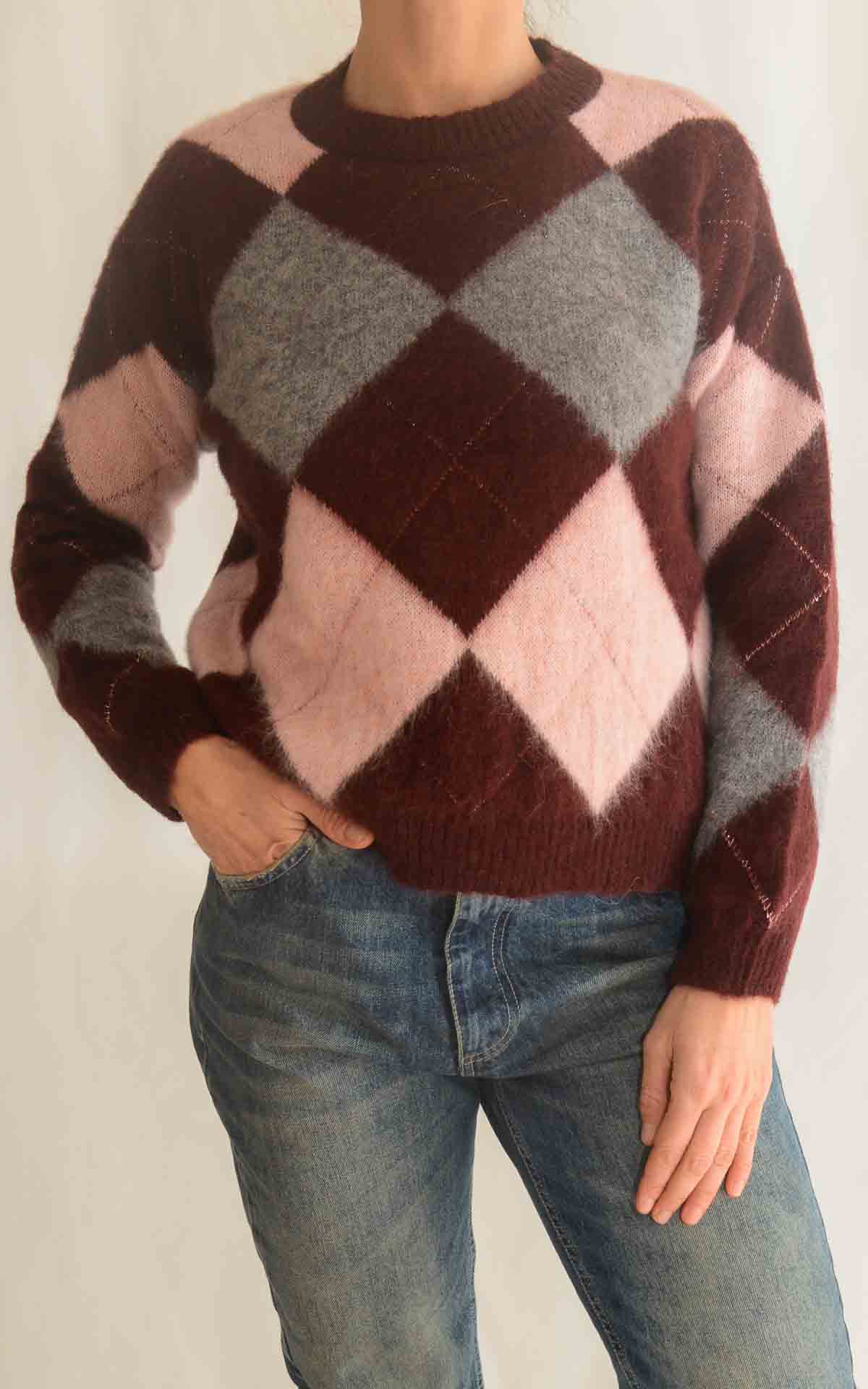 OFF-ON – Maglia rombi garzata – BORDEAUX/ROSA