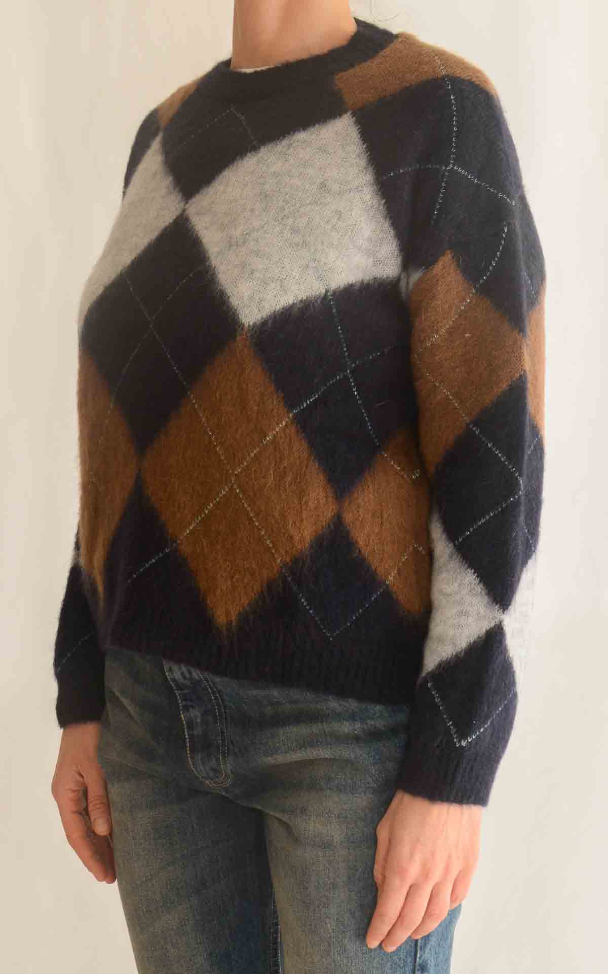 OFF-ON – Maglia rombi garzata – MARRONE/BLU