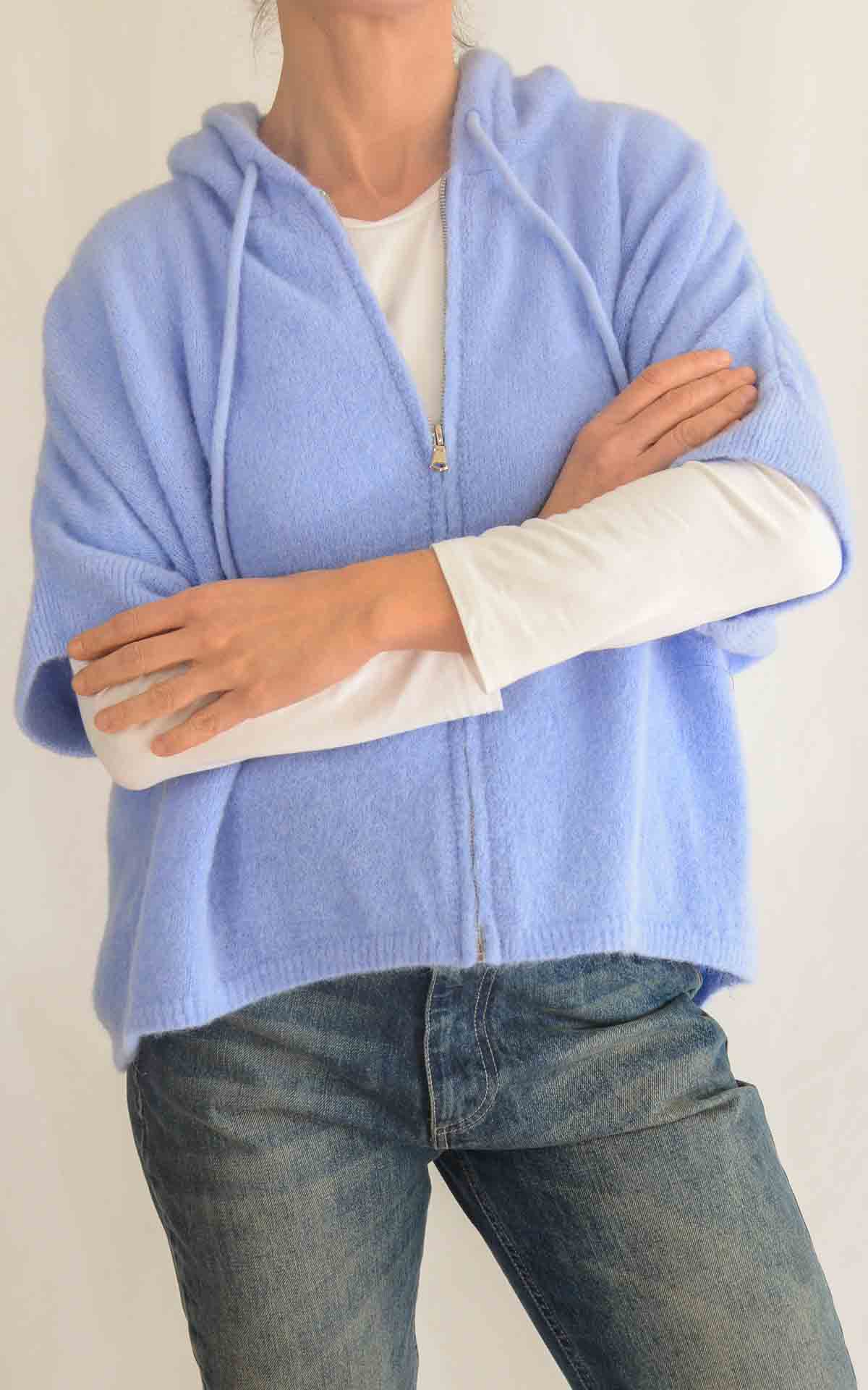 OFF-ON- Gilet cappuccio baby alpaca - AZZURRO