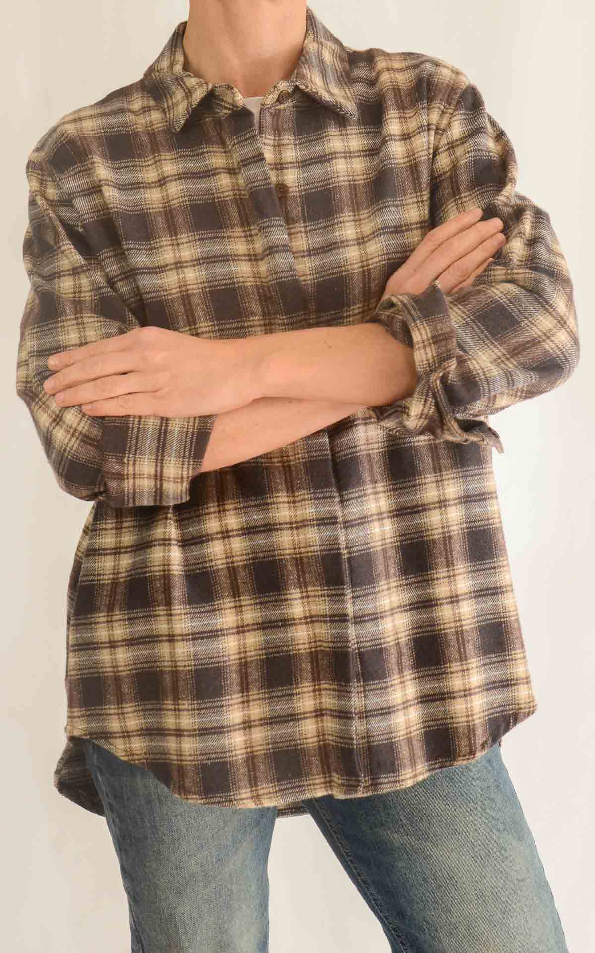 OFF-ON - Camicia quadri flanella - MORO / BURRO