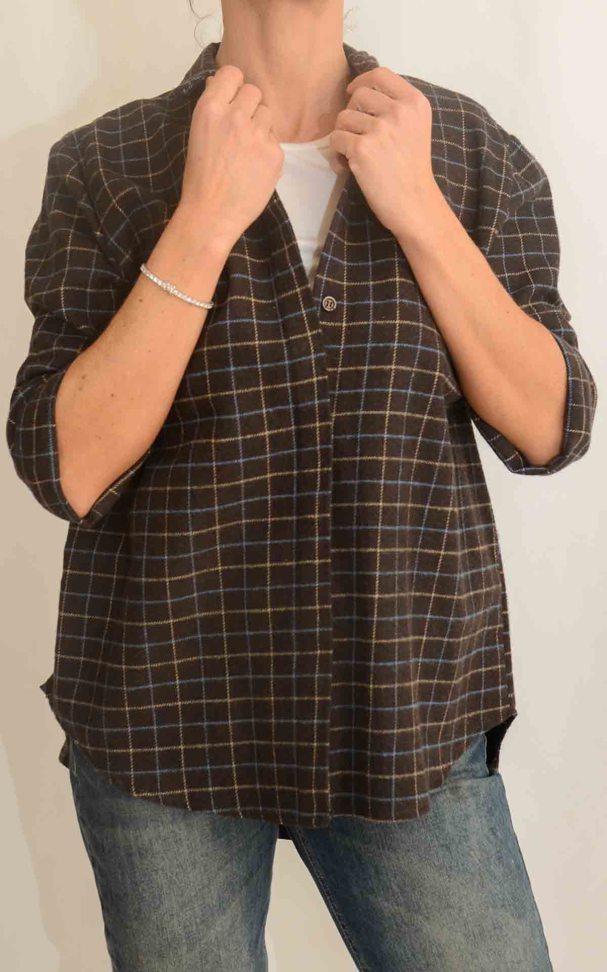 OFF-ON - Camicia quadri flanella - MORO / CELESTE