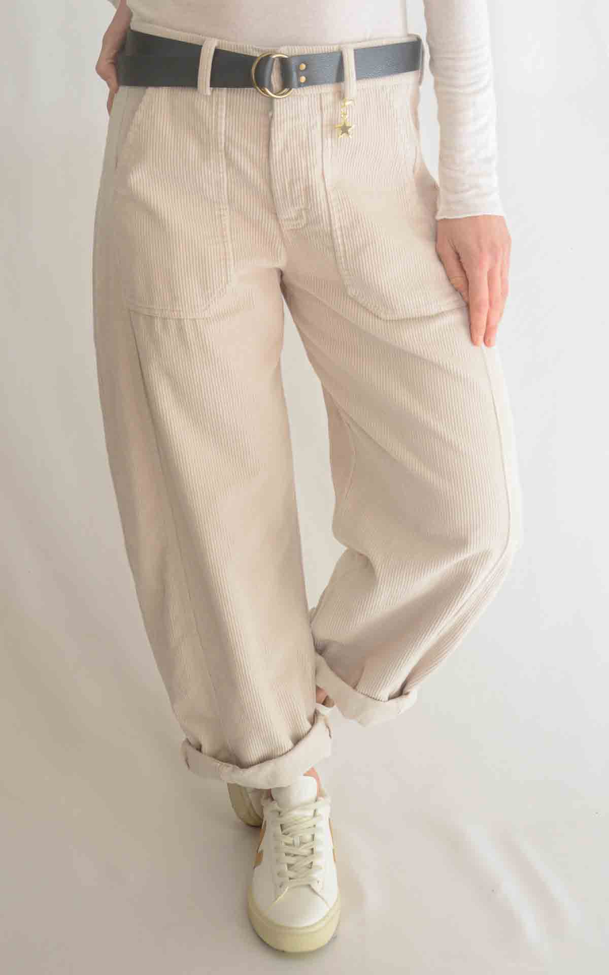 SUSYMIX - Pantalone velluto ovetto con elastico - AVORIO