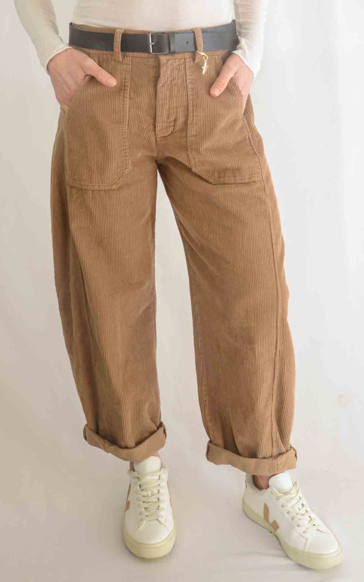 SUSYMIX - Pantalone velluto ovetto con elastico - CAMMELLO