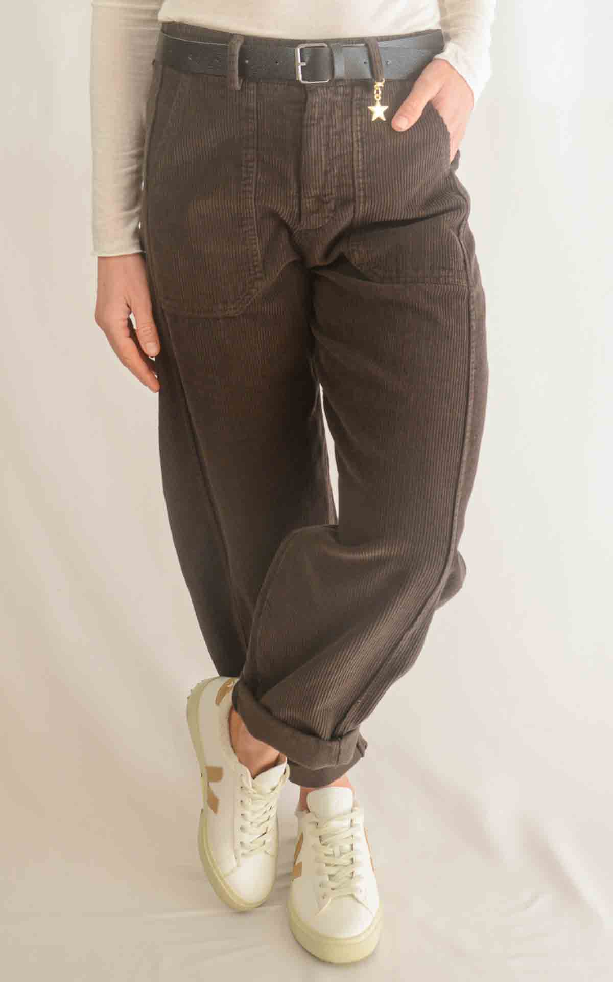 SUSYMIX - Pantalone velluto ovetto con elastico - MORO