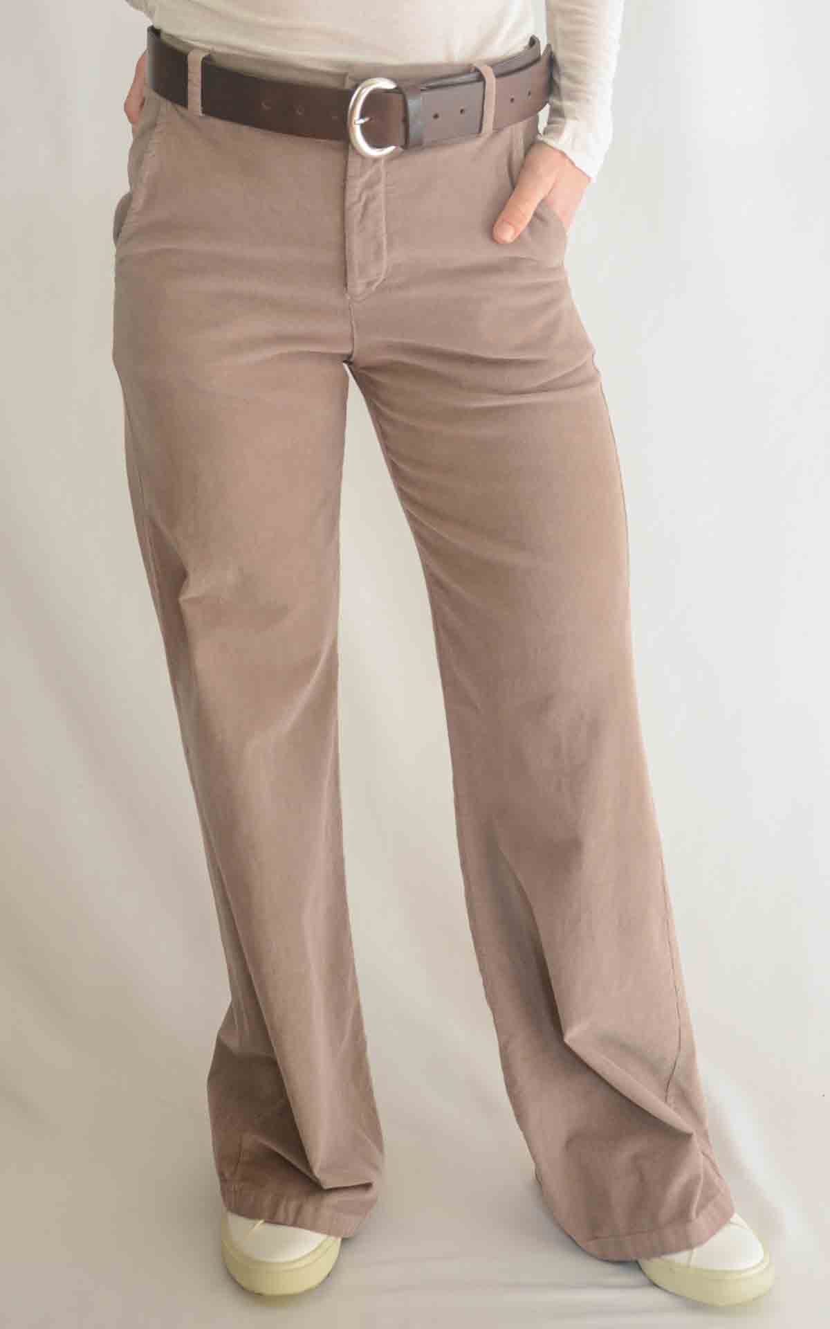 OFF-ON - Pantalone palazzo BETTY velluto millerighe - BEIGE