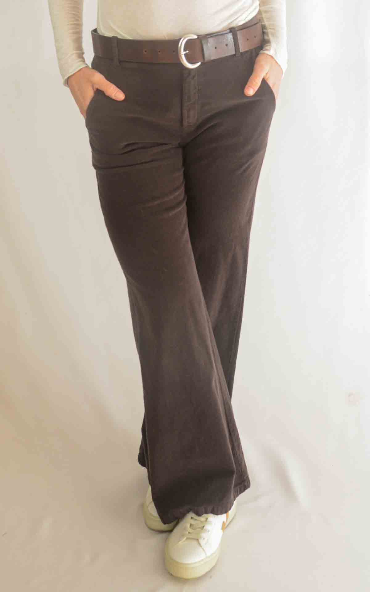 OFF-ON - Pantalone palazzo BETTY velluto millerighe - MORO