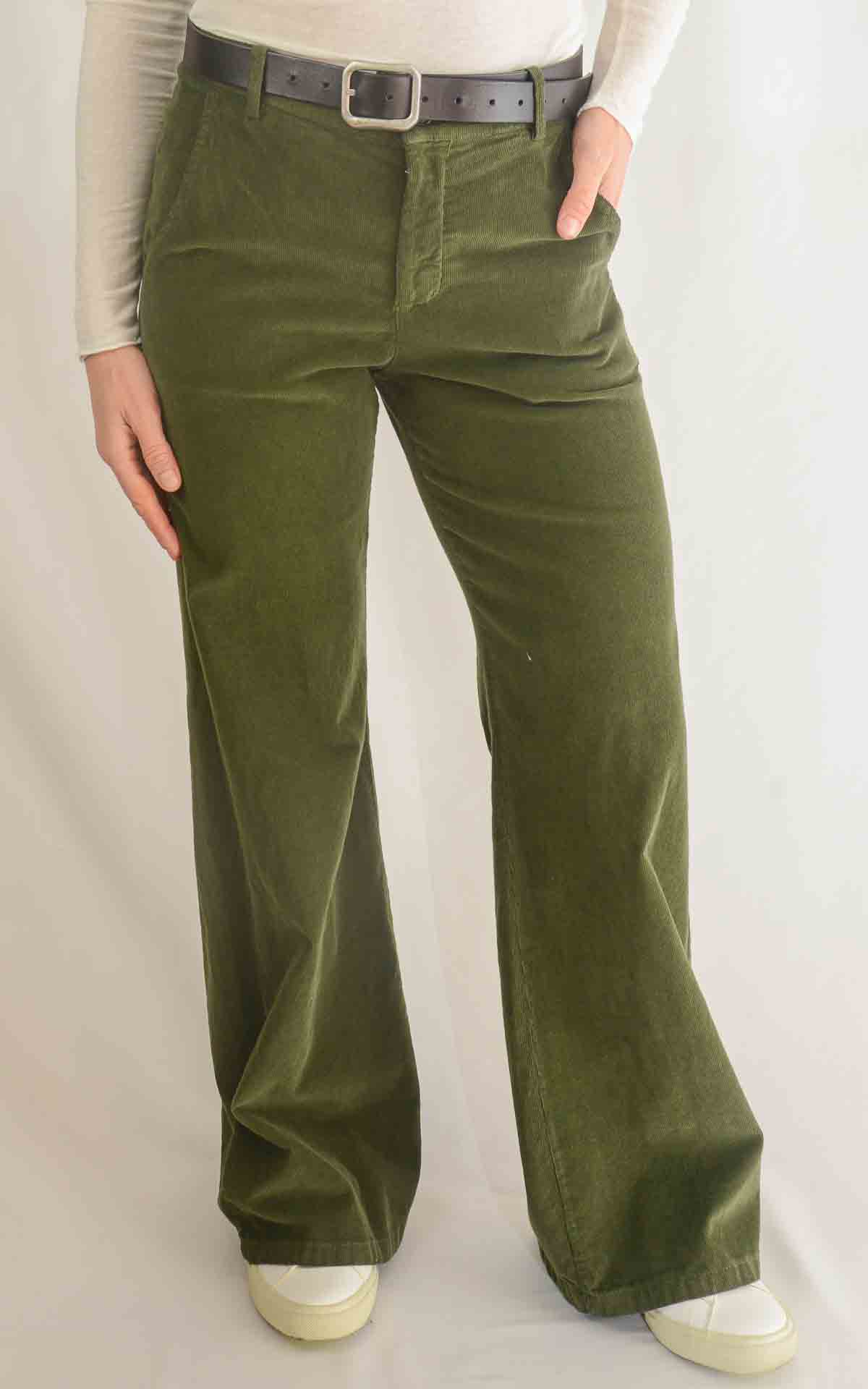 OFF-ON - Pantalone palazzo BETTY velluto millerighe - VERDE