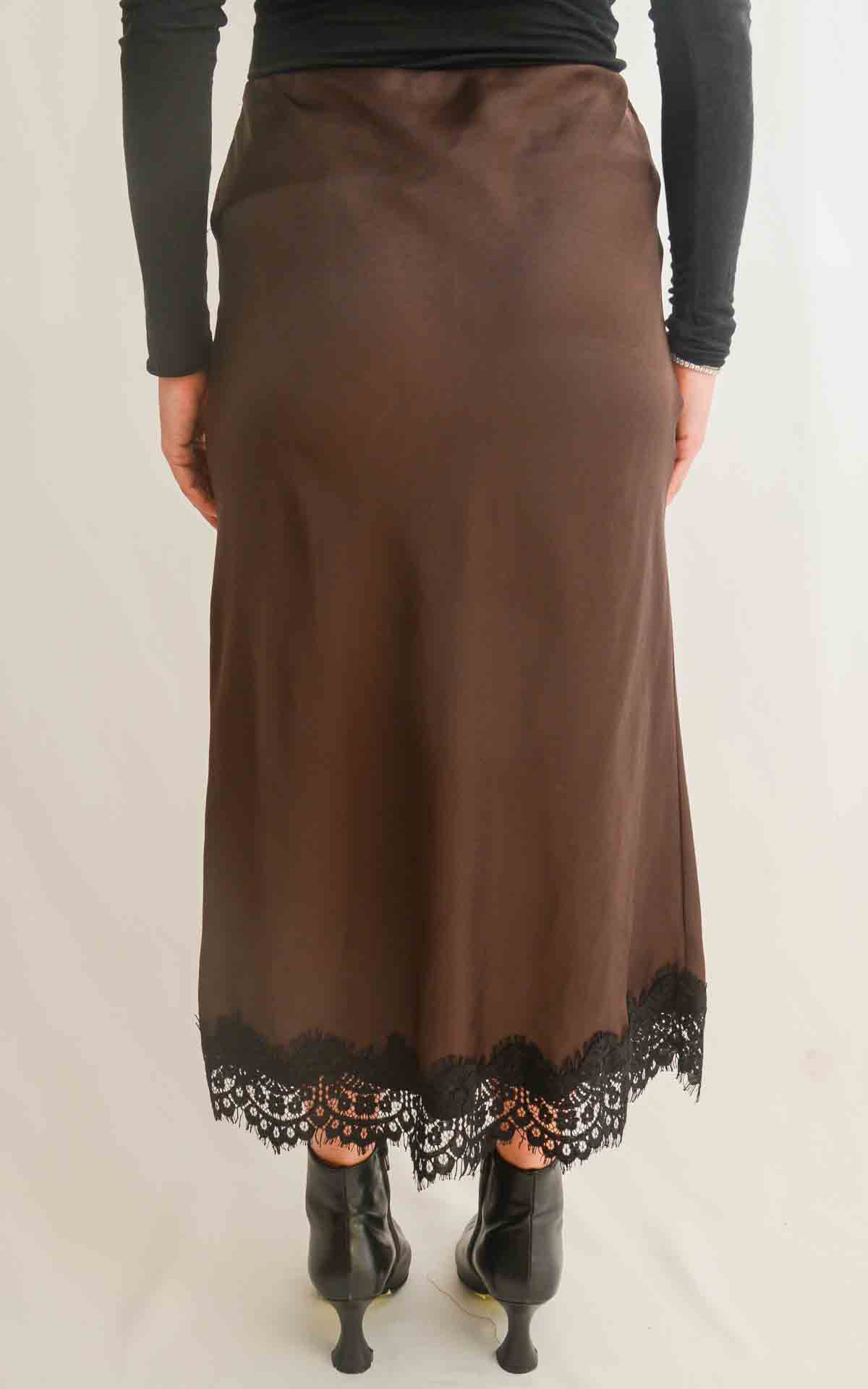 OFF-ON - Gonna satin con spacco pizzo - MORO