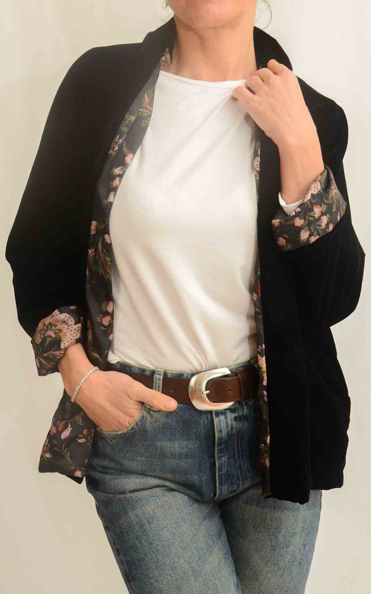 WU'SIDE - Kimono corto velluto rasato - NERO