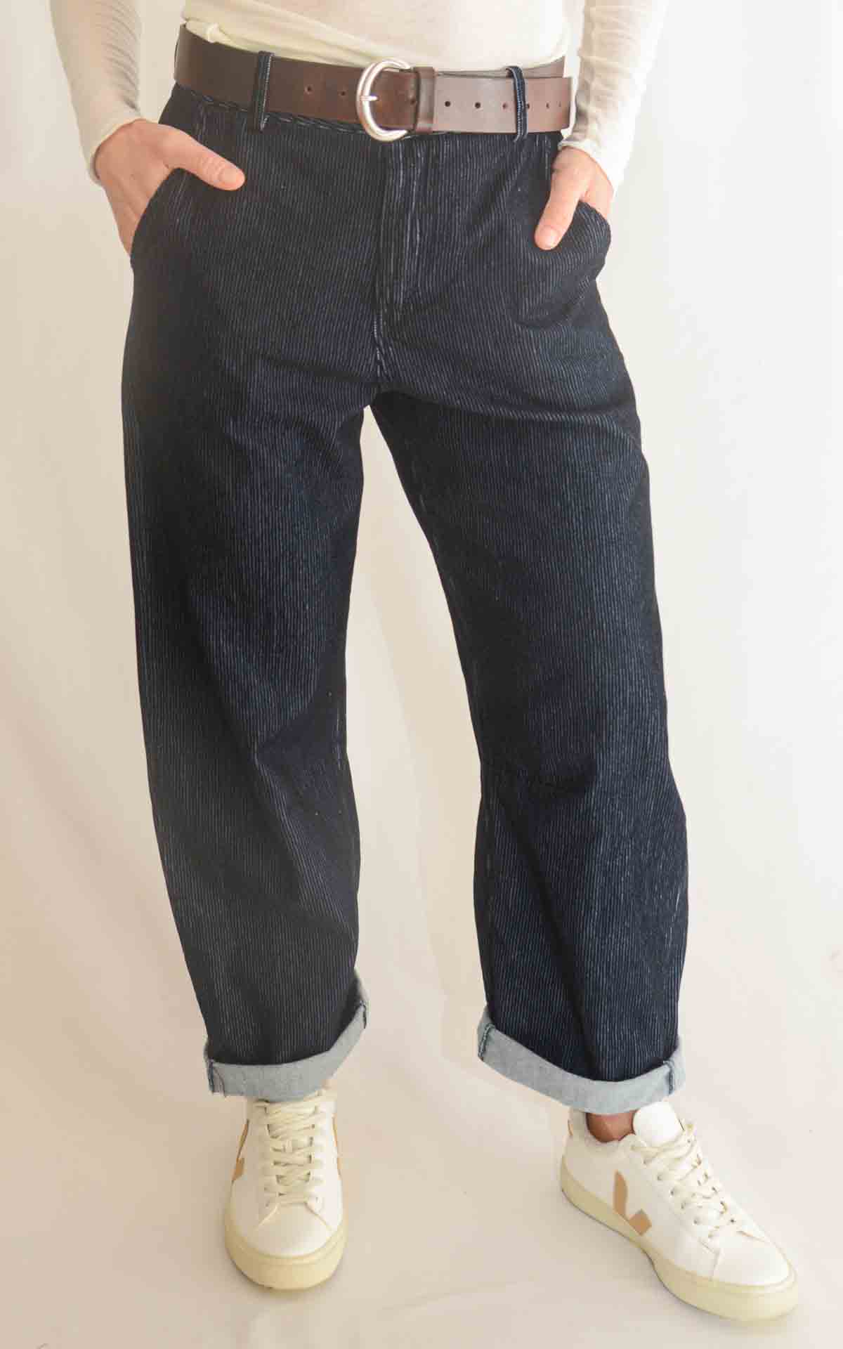 OFF-ON - Boyfriend righe in velluto - BLU