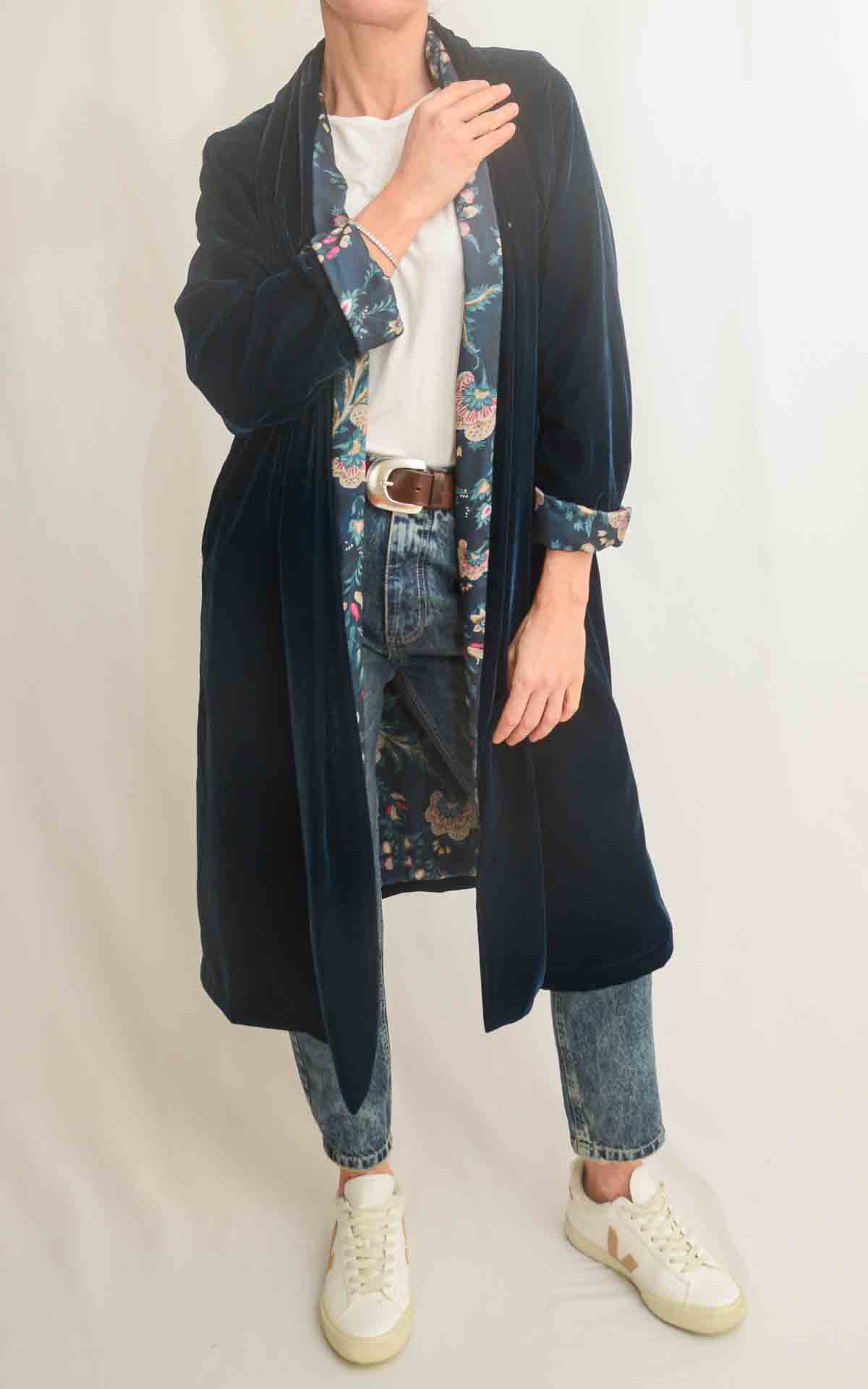 WU'SIDE - kimono velluto rasato lungo - BLU