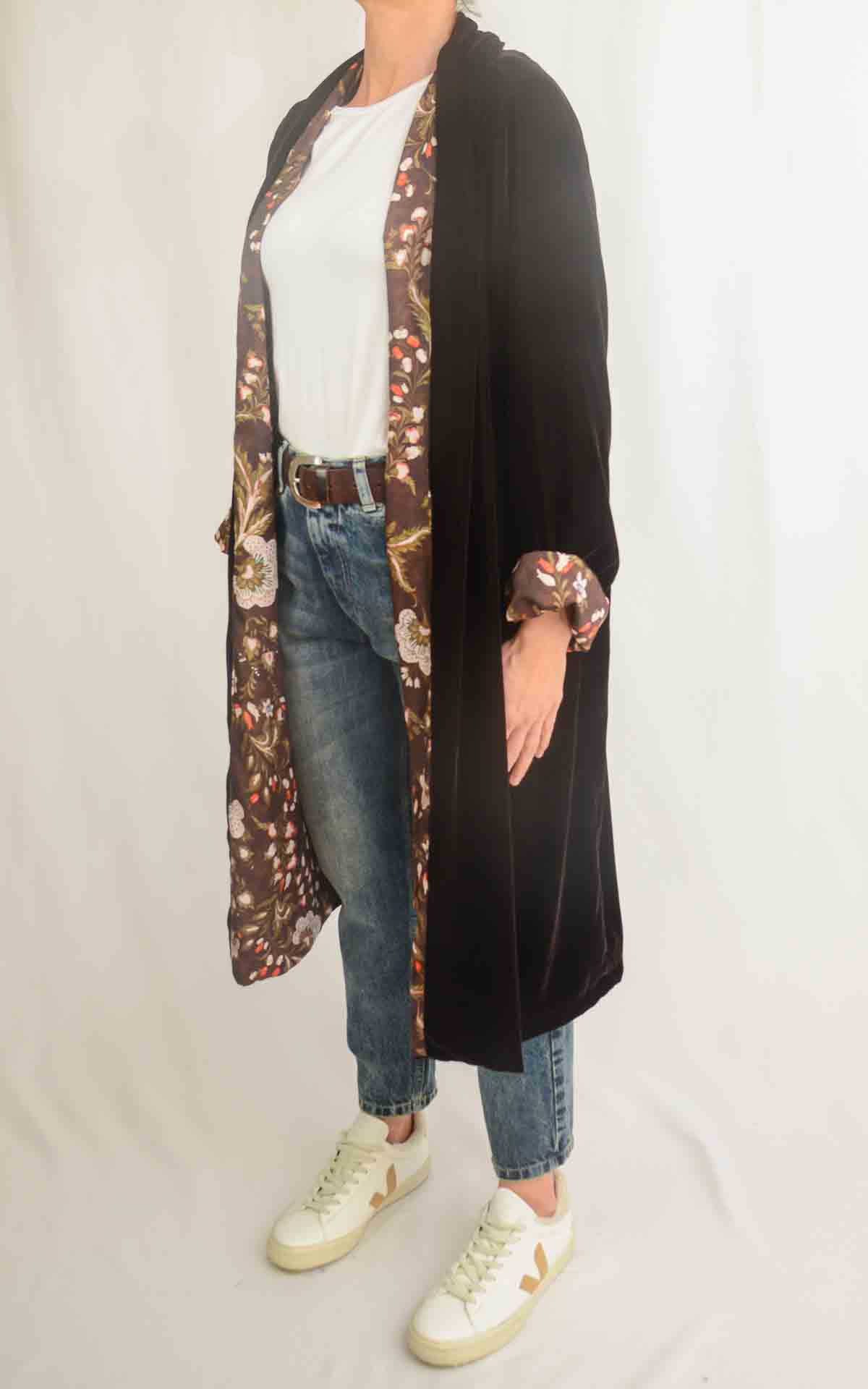 WU'SIDE - kimono velluto rasato lungo - MORO