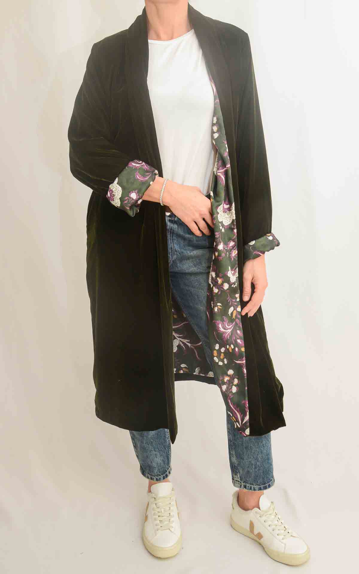 WU'SIDE - kimono velluto rasato lungo - VERDE