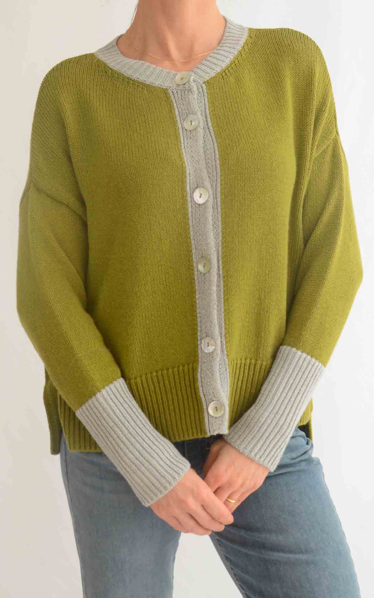 OFF-ON - Cardigan bicolore - VERDE / GRIGIO