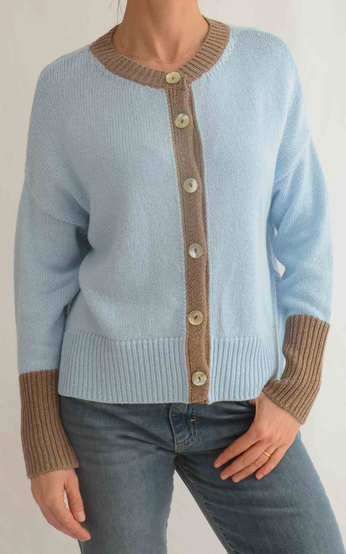 OFF-ON - Cardigan bicolore - CELESTE / TABACCO