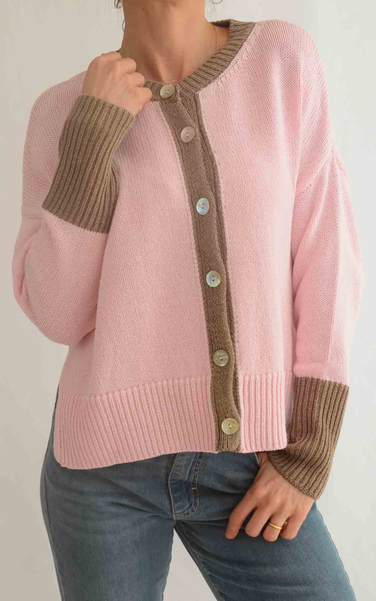 OFF-ON - Cardigan bicolore - ROSA / TABACCO