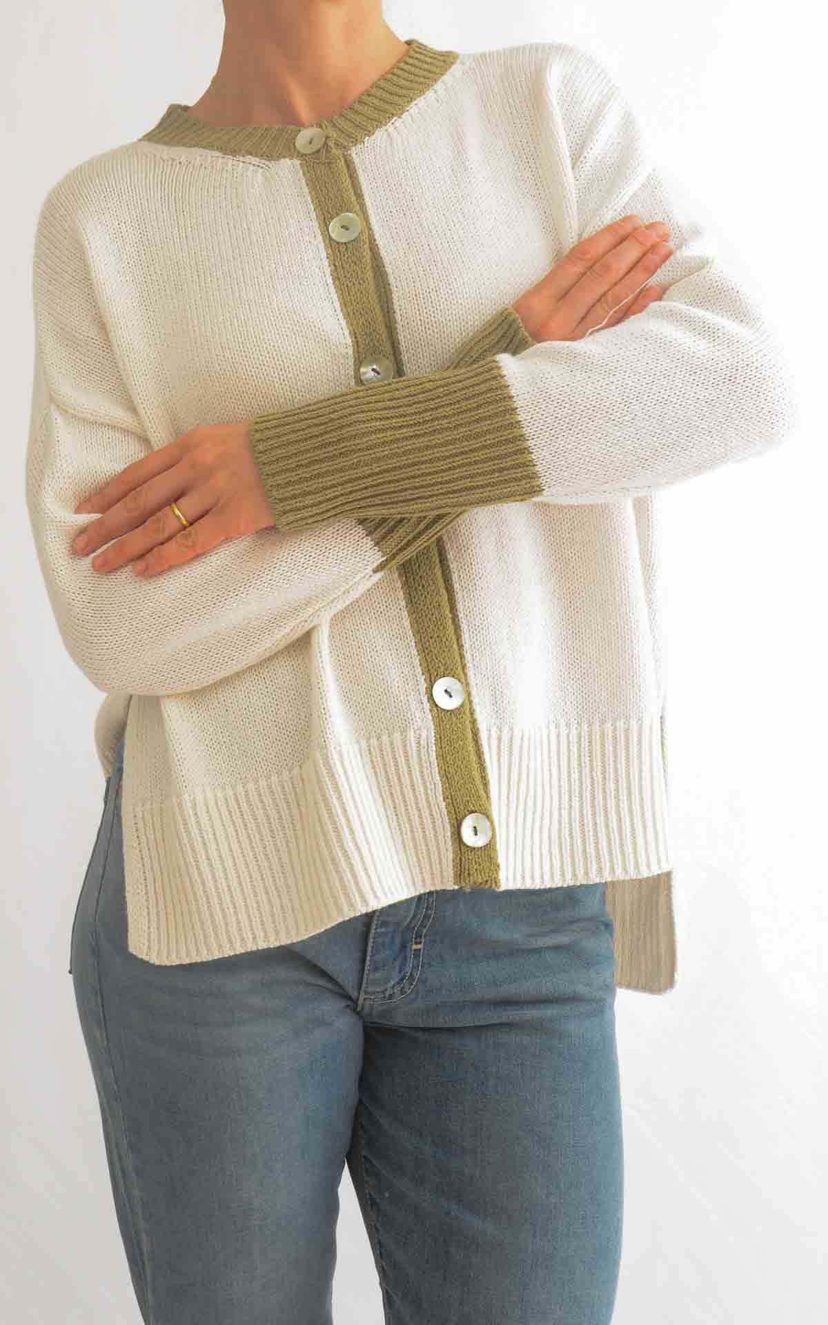 OFF-ON - Cardigan bicolore - PANNA / VERDE