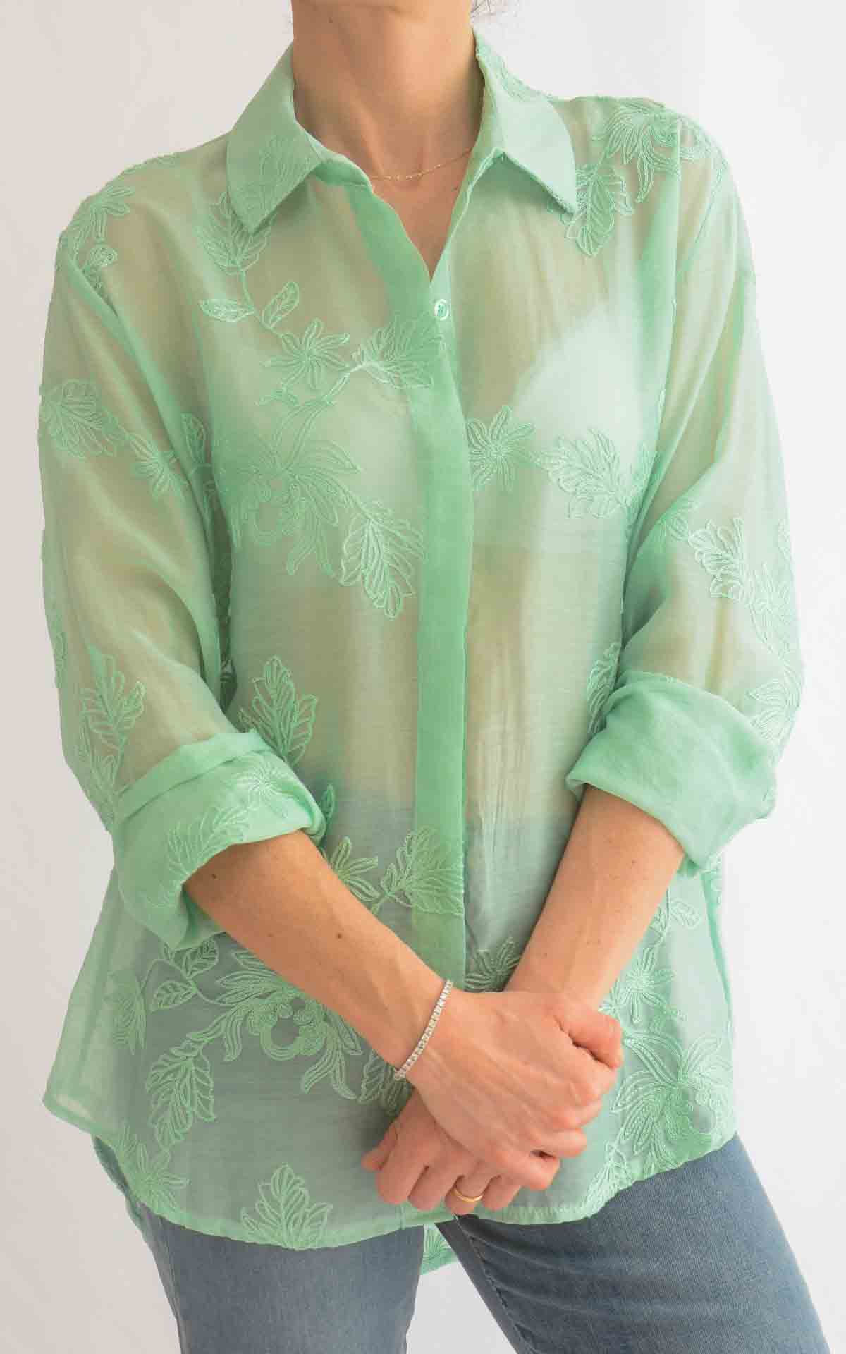 OFF-ON – Camicia ricamo – VERDE SMERALDO