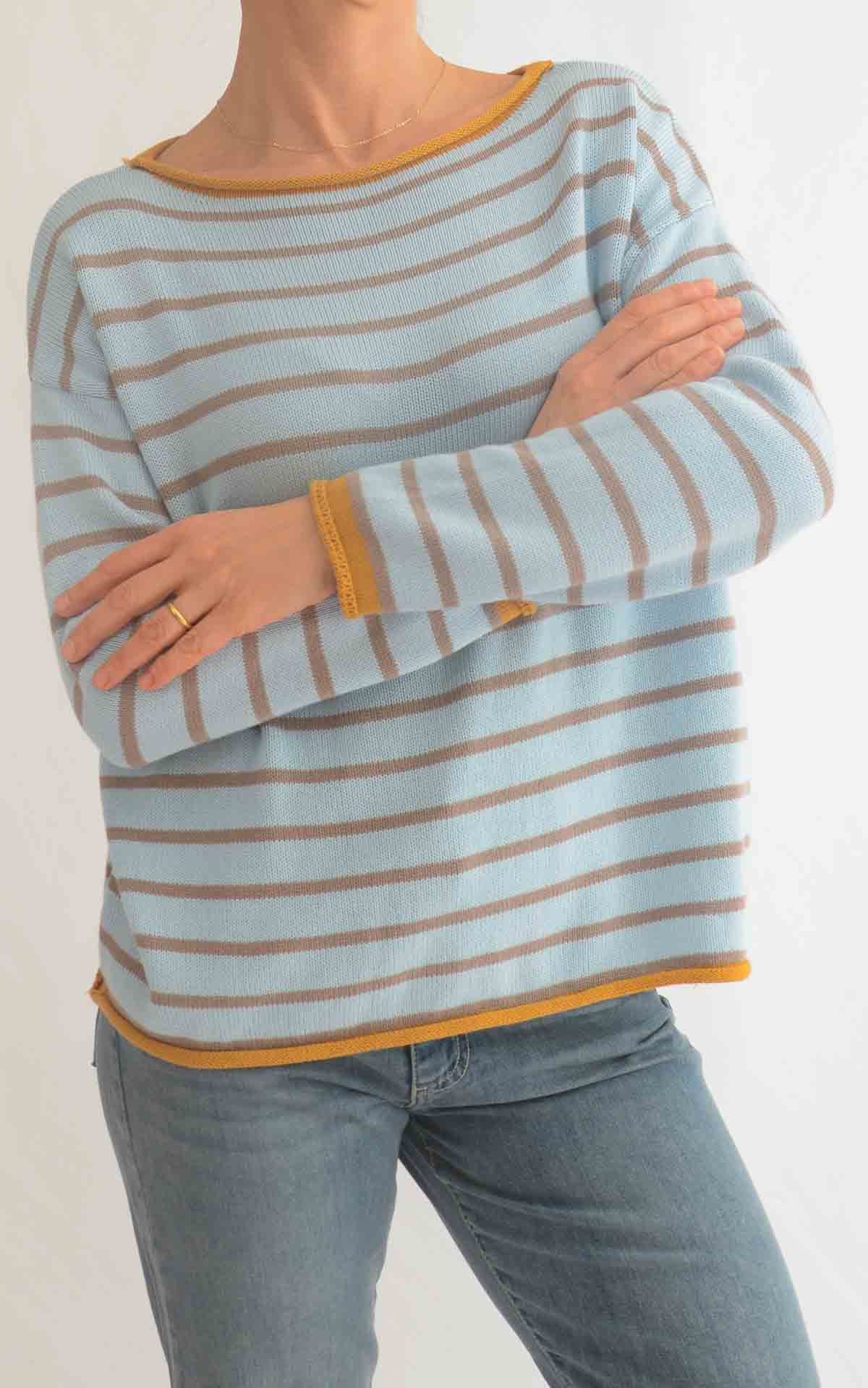 OFF-ON – Maglia a righe – CELESTE