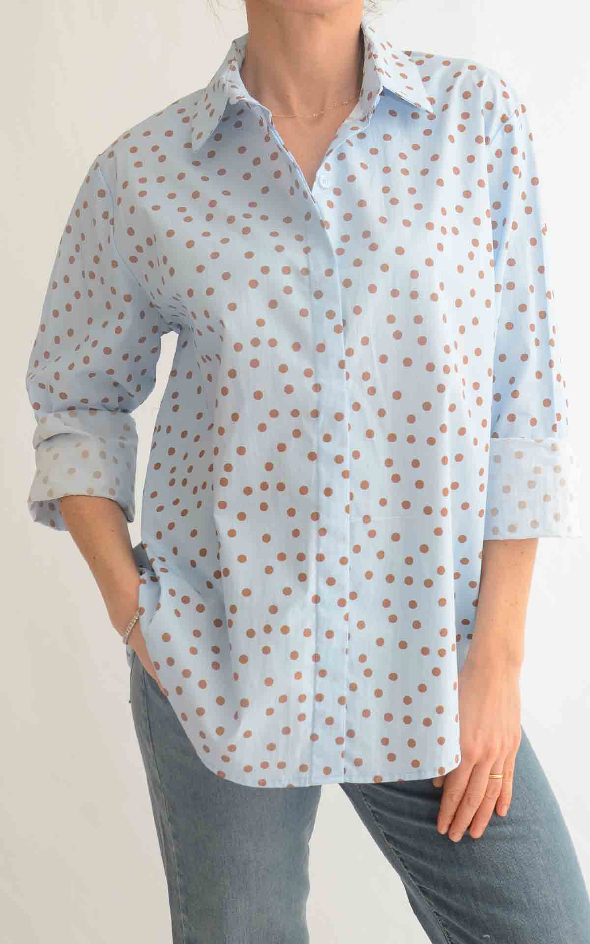 OFF-ON – Camicia a pois – CELESTE