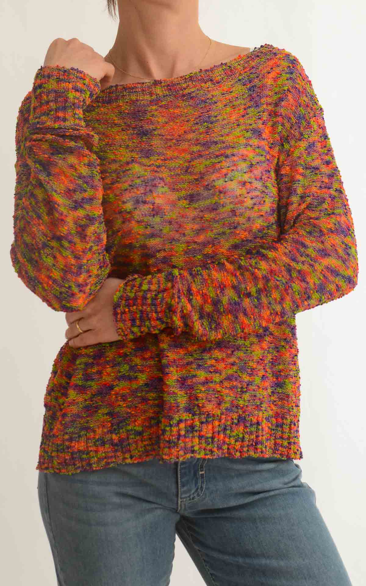 OFF-ON – Maglia nodini – VERDE/ARANCIO