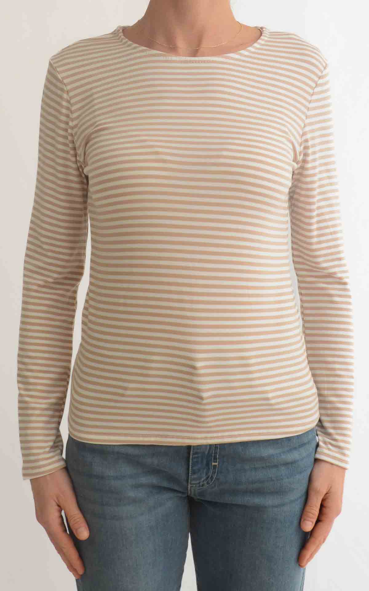 INITIAL – T-shirt riga – BIANCO/BEIGE